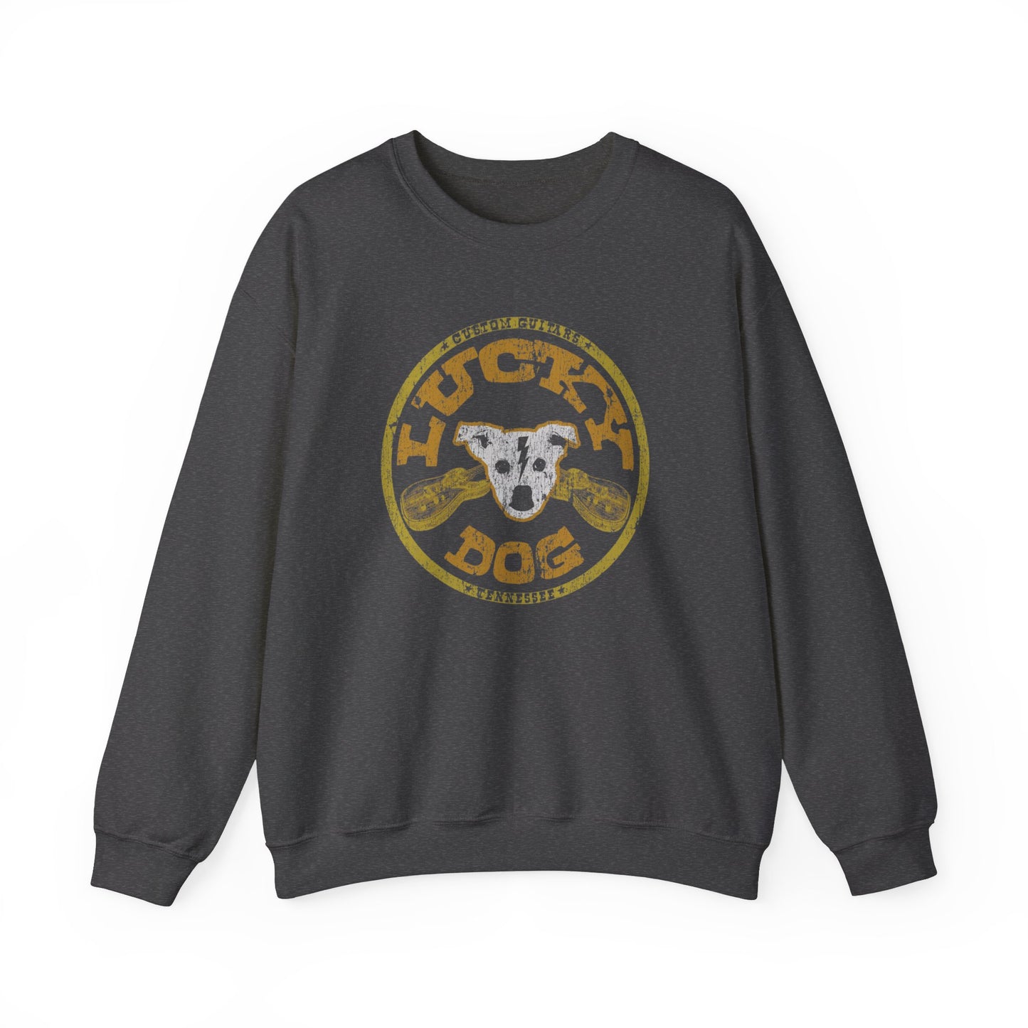 Lucky Dog Guitars Dog-Head Logo Sweatshirt - Heavy blend crewneck. Tennessee America Guitar Company Country Music USA
