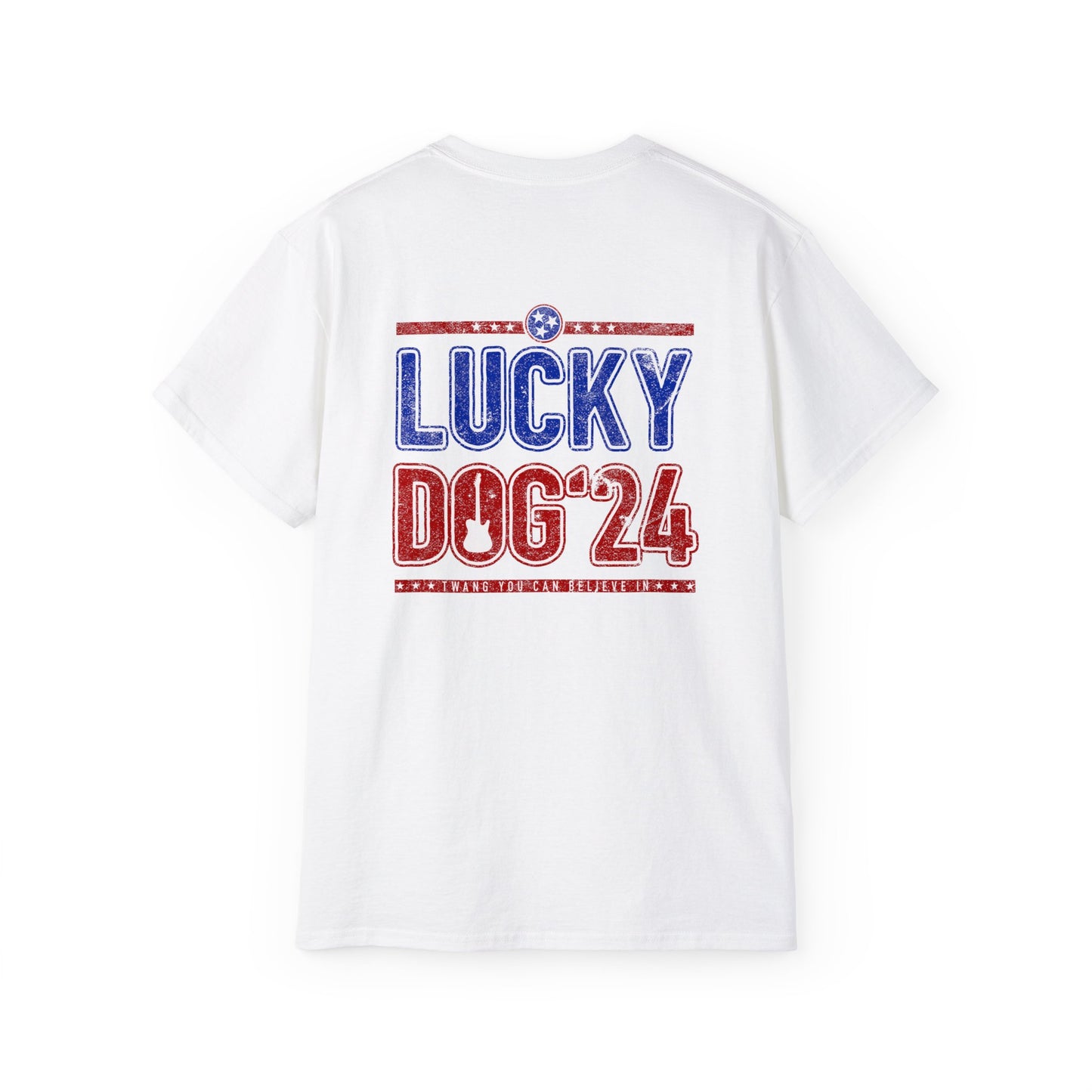 Lucky Dog Guitars 2024 BACK print Twang You Can Believe In T-shirt Tennessee Custom Band Country Music Election USA