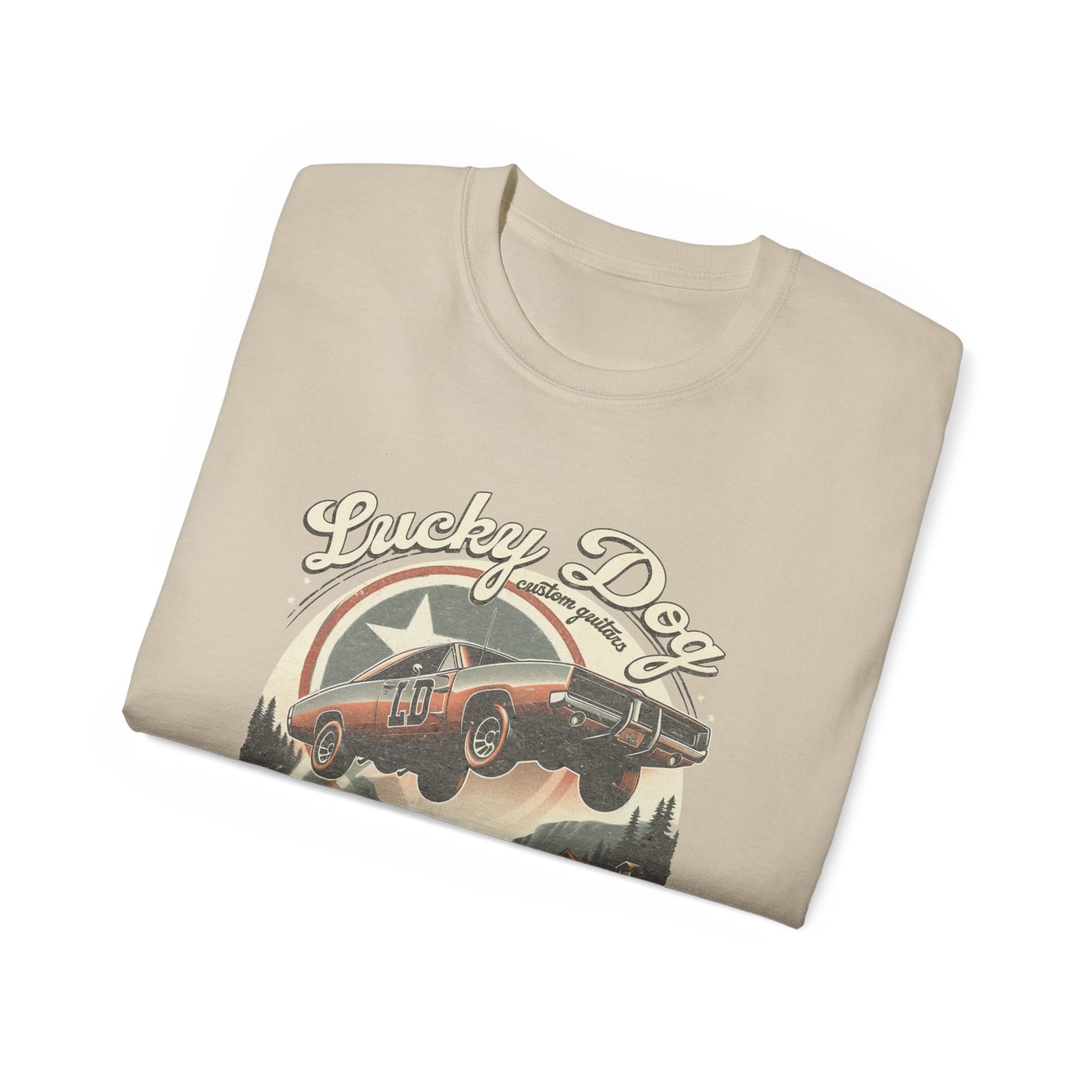 Lucky Dog Guitars - Dukes of Tone - Country music Tennessee T-shirt Mountain Charger vintage General Lee truck guitar hotrod Waylon USA