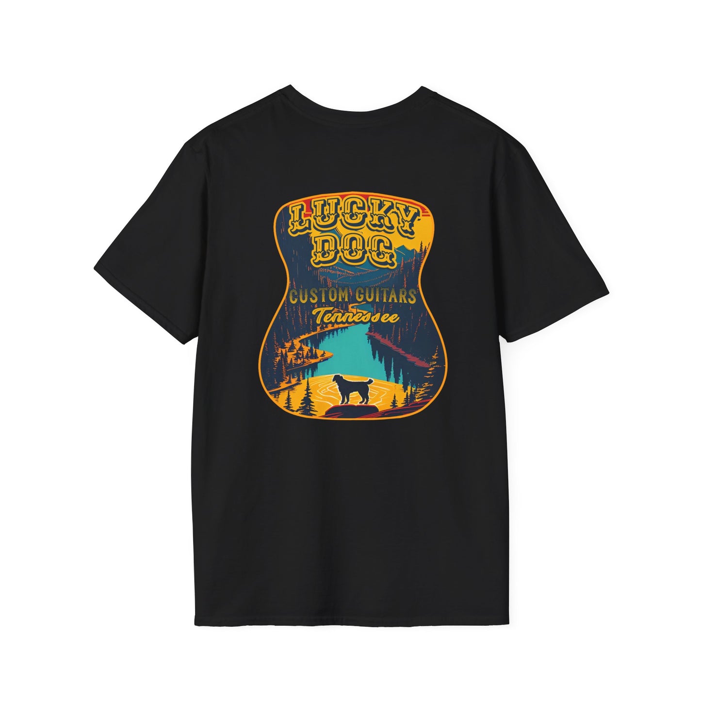 Canada BUYERS ONLY- Lucky Dog Guitars T-shirt Tennessee Mountains Custom Band Concert Hiking Nature BigFoot Big Foot Camping Ford Chevy