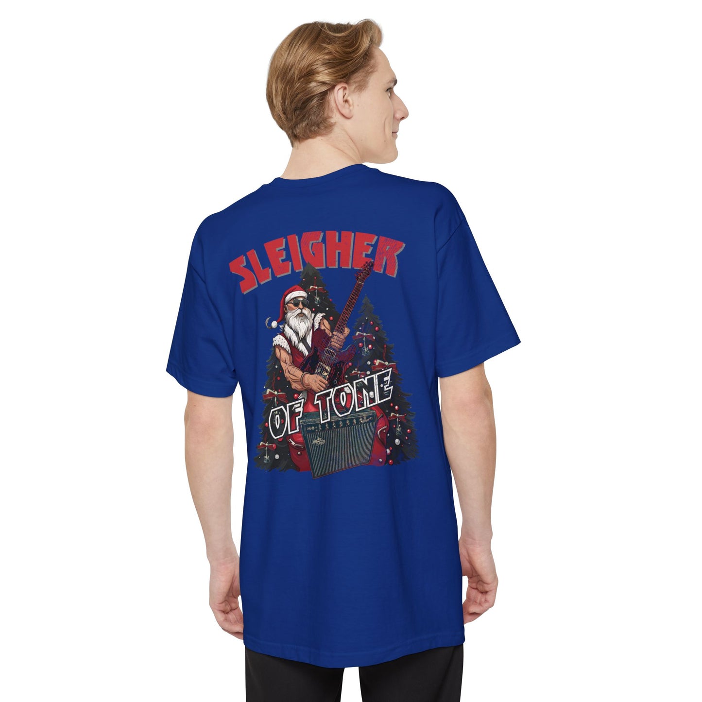 BIG and TALL Lucky Dog Sleigher of Tone (front and back print) T-shirt Guitar Tennessee guitars Santa Rock Roll Christmas XXL 3XL 4XL USA