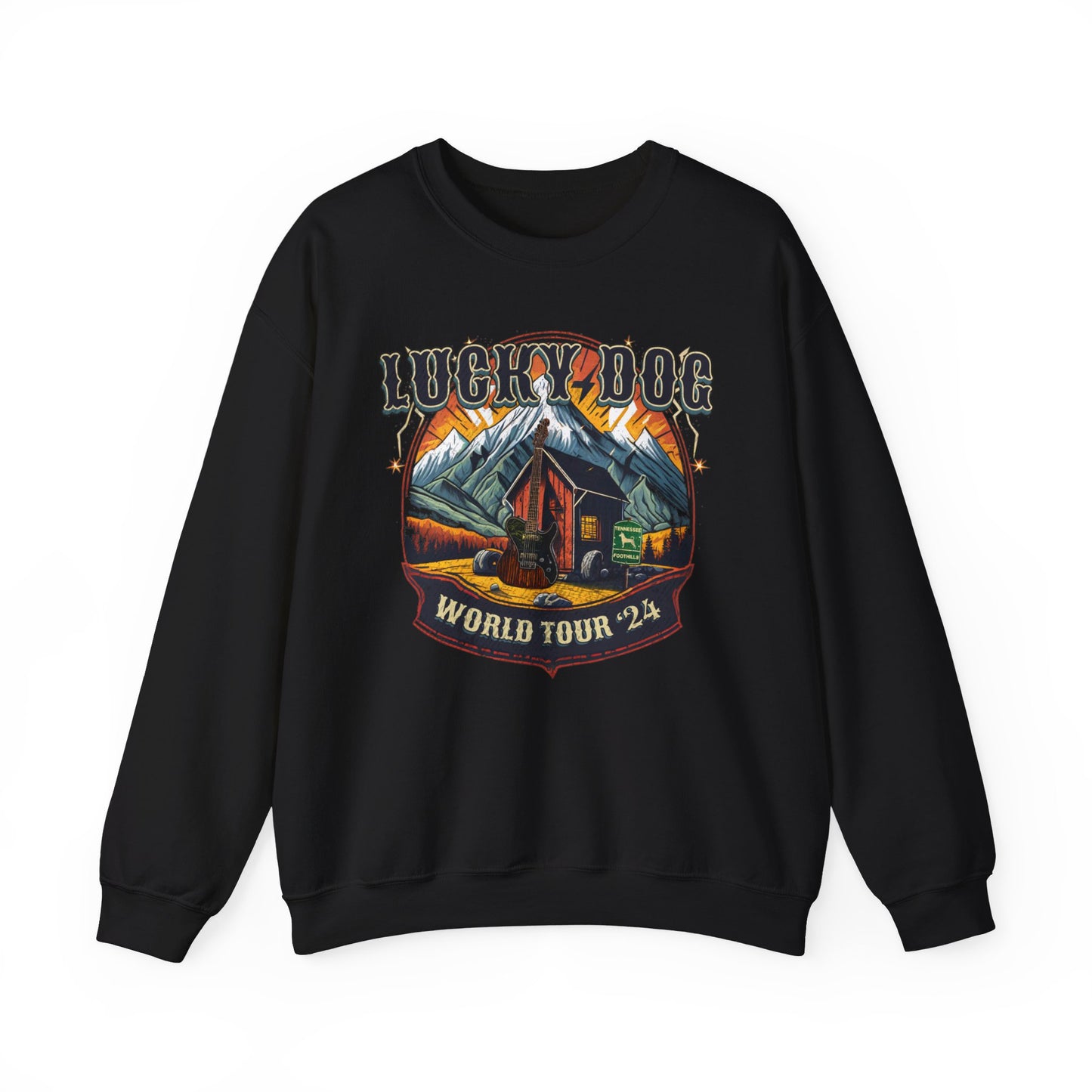 Lucky Dog Guitars Dog Sweatshirt "World Tour 2024" - Heavy blend crewneck. Tennessee America Guitar Company Country Music USA