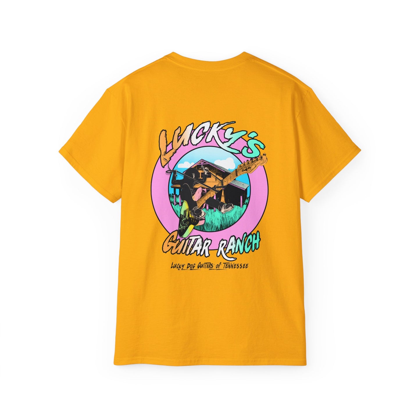 Lucky Dog Guitar Ranch Surf Rodeo Shirt Retro 80's Buckin' Bronco Guitars Beach Country Music Vintage USA