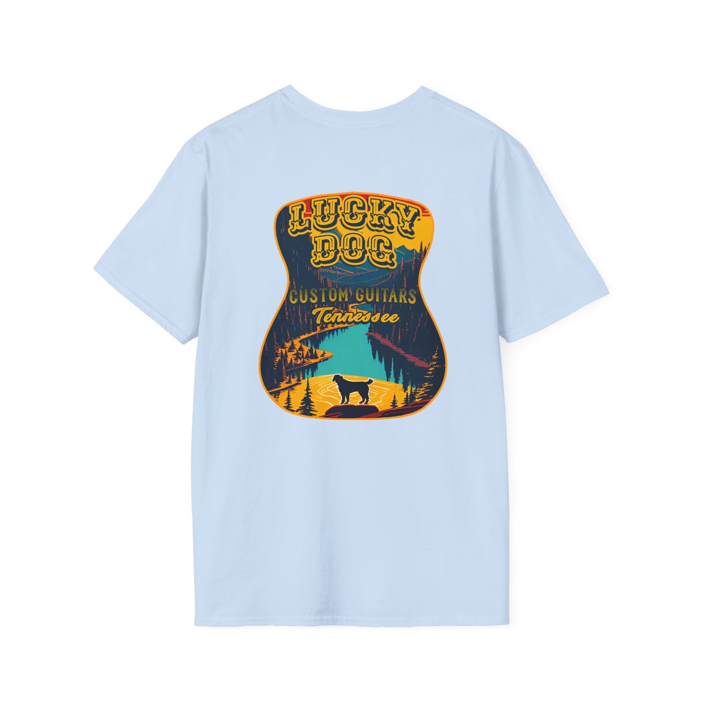 Canada BUYERS ONLY- Lucky Dog Guitars T-shirt Tennessee Mountains Custom Band Concert Hiking Nature BigFoot Big Foot Camping Ford Chevy