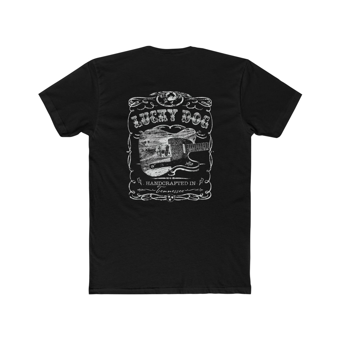 Lucky Dog Custom Guitars Eagle Label T-shirt black Guitar Telecaster Ratrod Lightning Greaser Rock-n-Roll flag USA Nashville USA