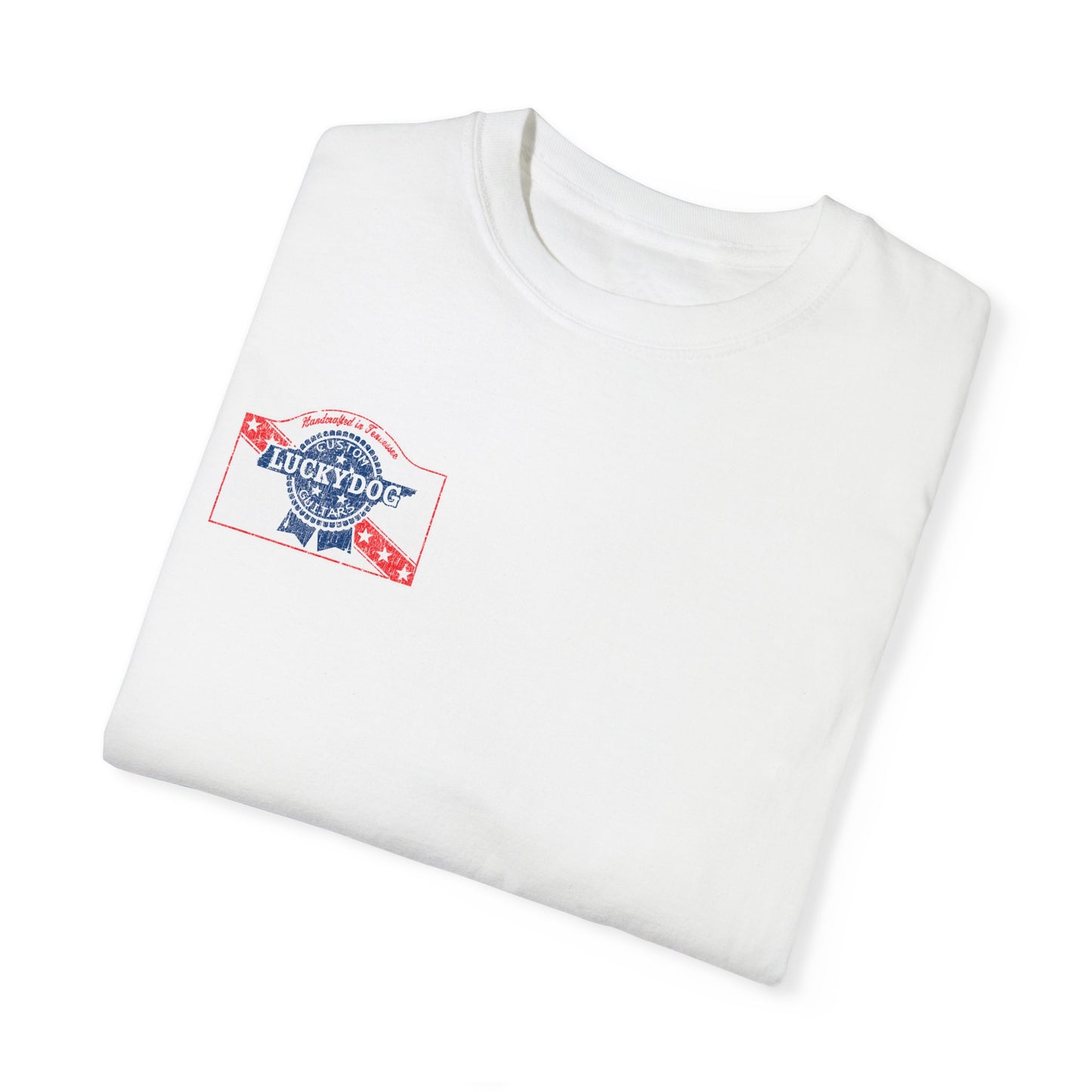 Lucky Dog 2024 Premium Comfort Colors Blue Ribbon Grin Stars Stripes Guitars Rockabilly Honky Tonk T-shirt Tennessee USA