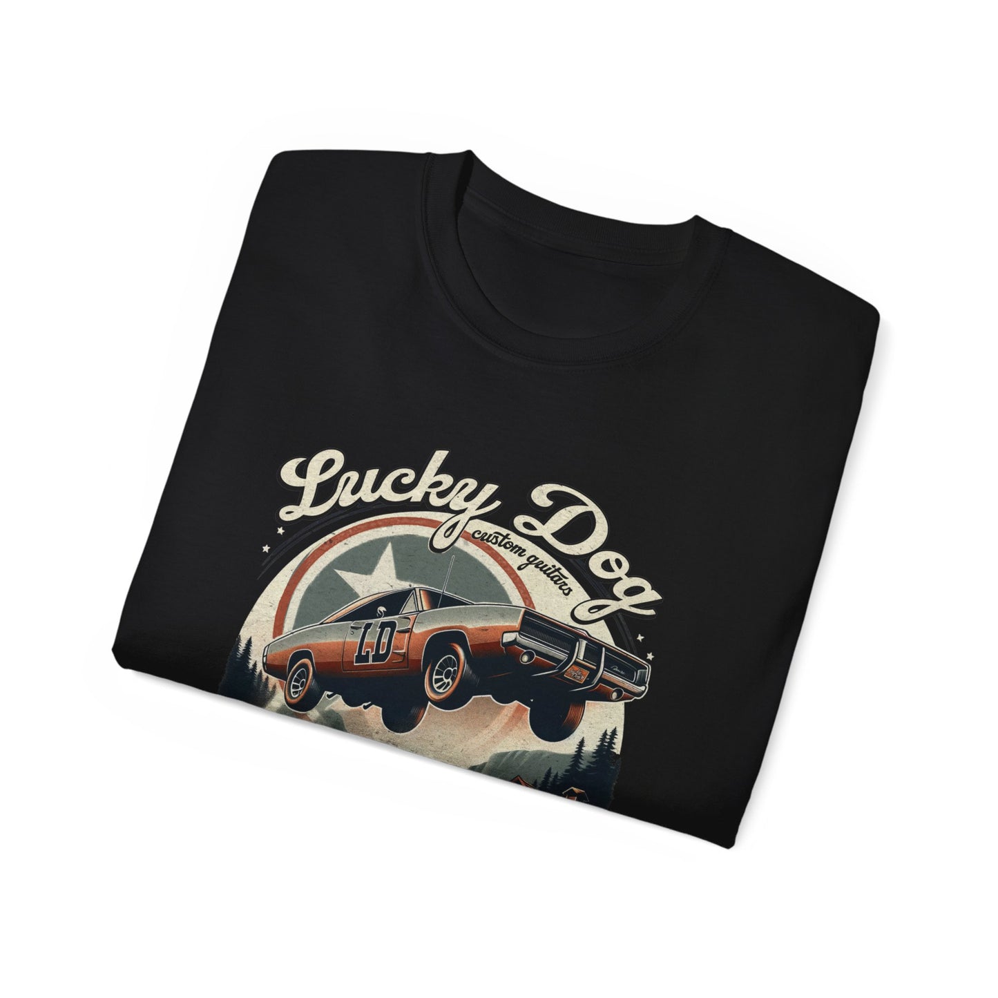 Lucky Dog Guitars - Dukes of Tone - Country music Tennessee T-shirt Mountain Charger vintage General Lee truck guitar hotrod Waylon USA