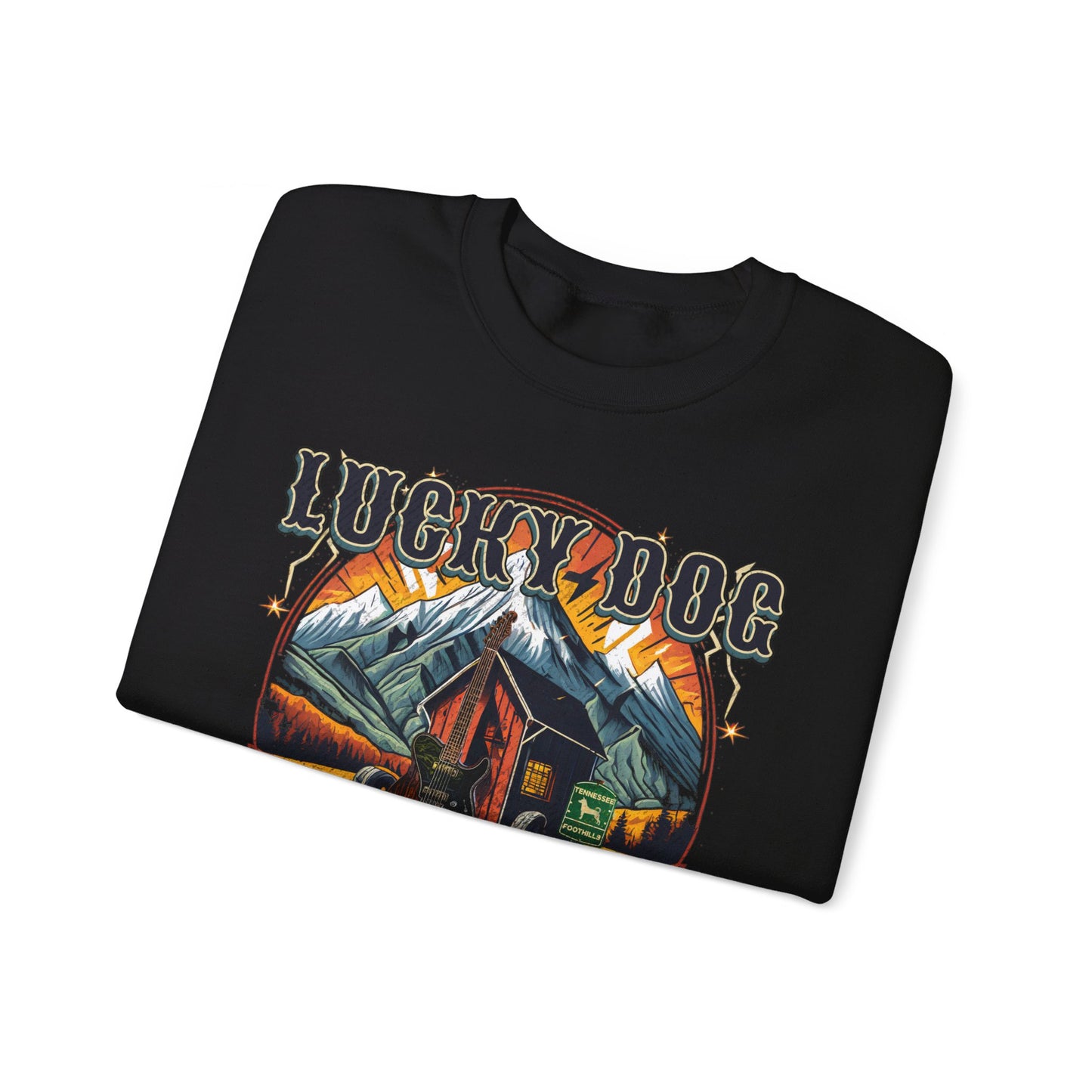Lucky Dog Guitars Dog Sweatshirt "World Tour 2024" - Heavy blend crewneck. Tennessee America Guitar Company Country Music USA