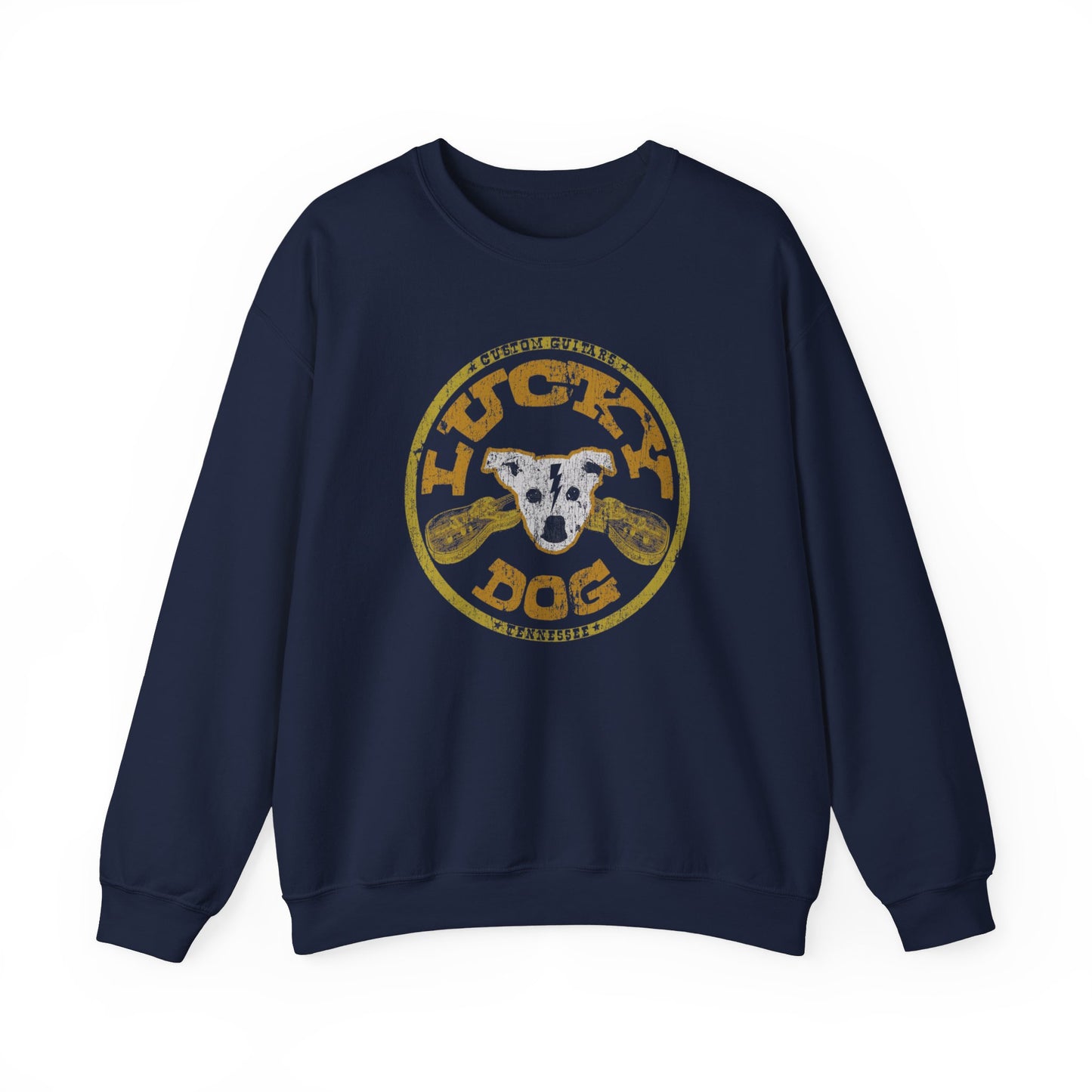 Lucky Dog Guitars Dog-Head Logo Sweatshirt - Heavy blend crewneck. Tennessee America Guitar Company Country Music USA