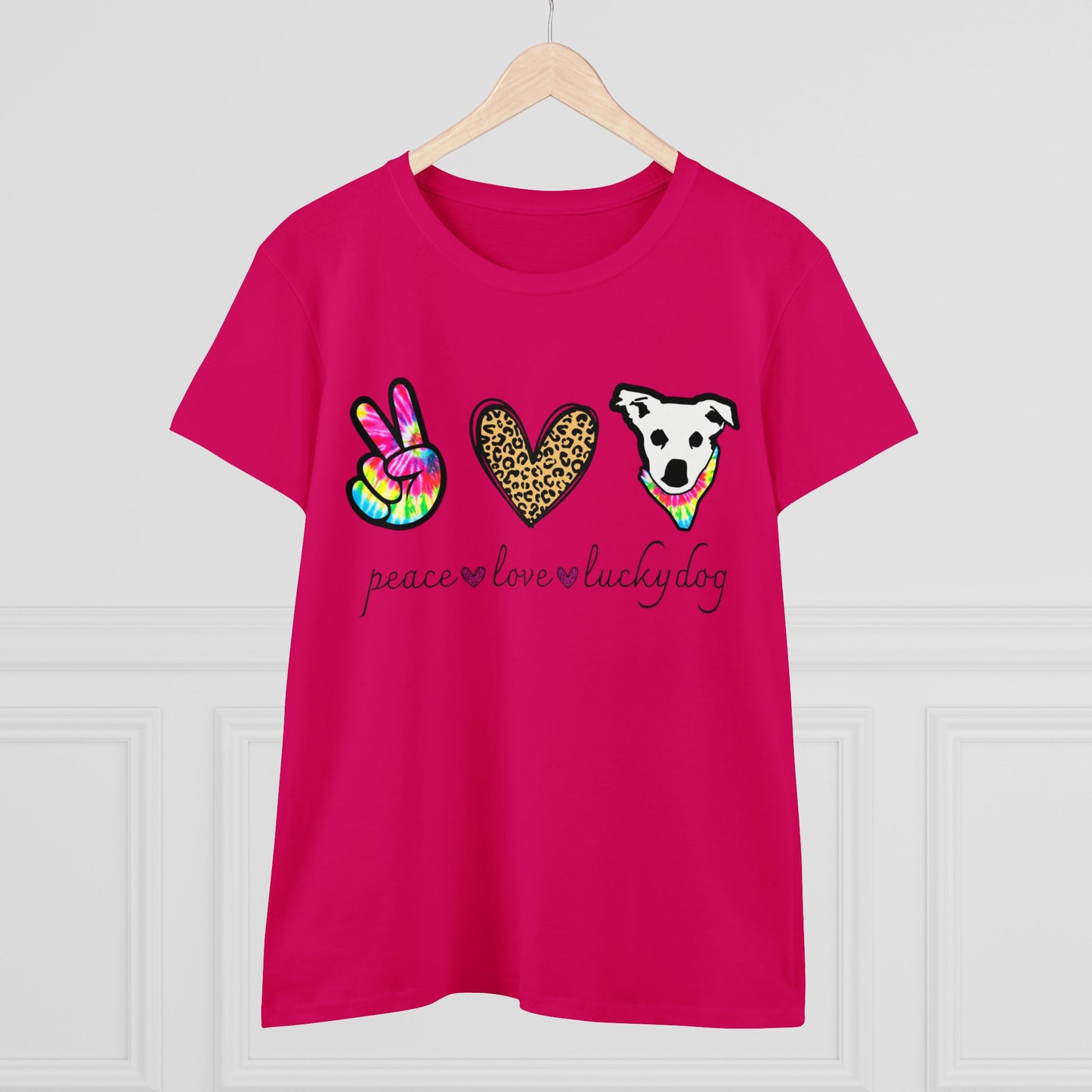 Lucky Dog Guitars - Ladies T - Peace Love & Lucky Dog - Girls Womens Cut Semi-Fitted T-shirt Tee USA