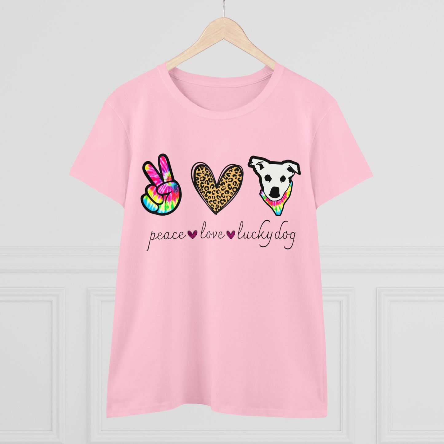 Lucky Dog Guitars - Ladies T - Peace Love & Lucky Dog - Girls Womens Cut Semi-Fitted T-shirt Tee USA