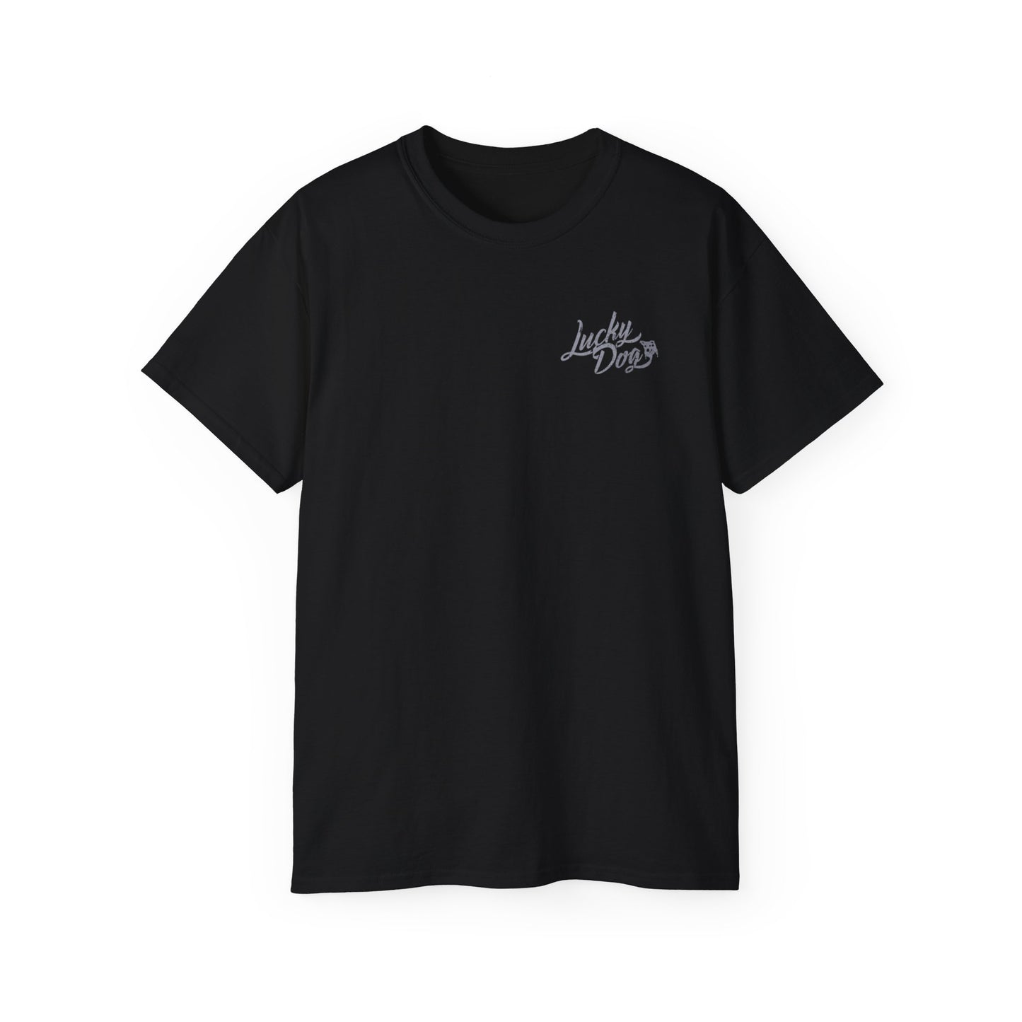 2021 Lucky Dog Guitars Headstock (Back Design) Retro Rock-n-Roll T-shirt Cowboy Guitar Vintage Hotrod Country Outlaw Nashville TN Tennessee USA T-shirt