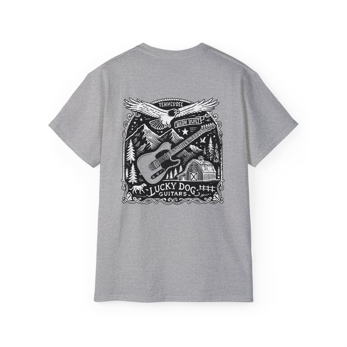 Lucky Dog Guitars 2024 BACK print Barn Built Eagle T-shirt Tennessee Custom Band Country Music Election USA