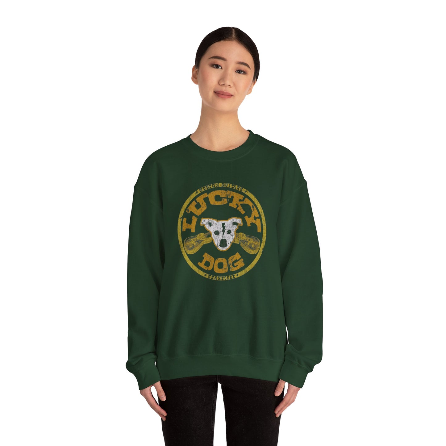Lucky Dog Guitars Dog-Head Logo Sweatshirt - Heavy blend crewneck. Tennessee America Guitar Company Country Music USA