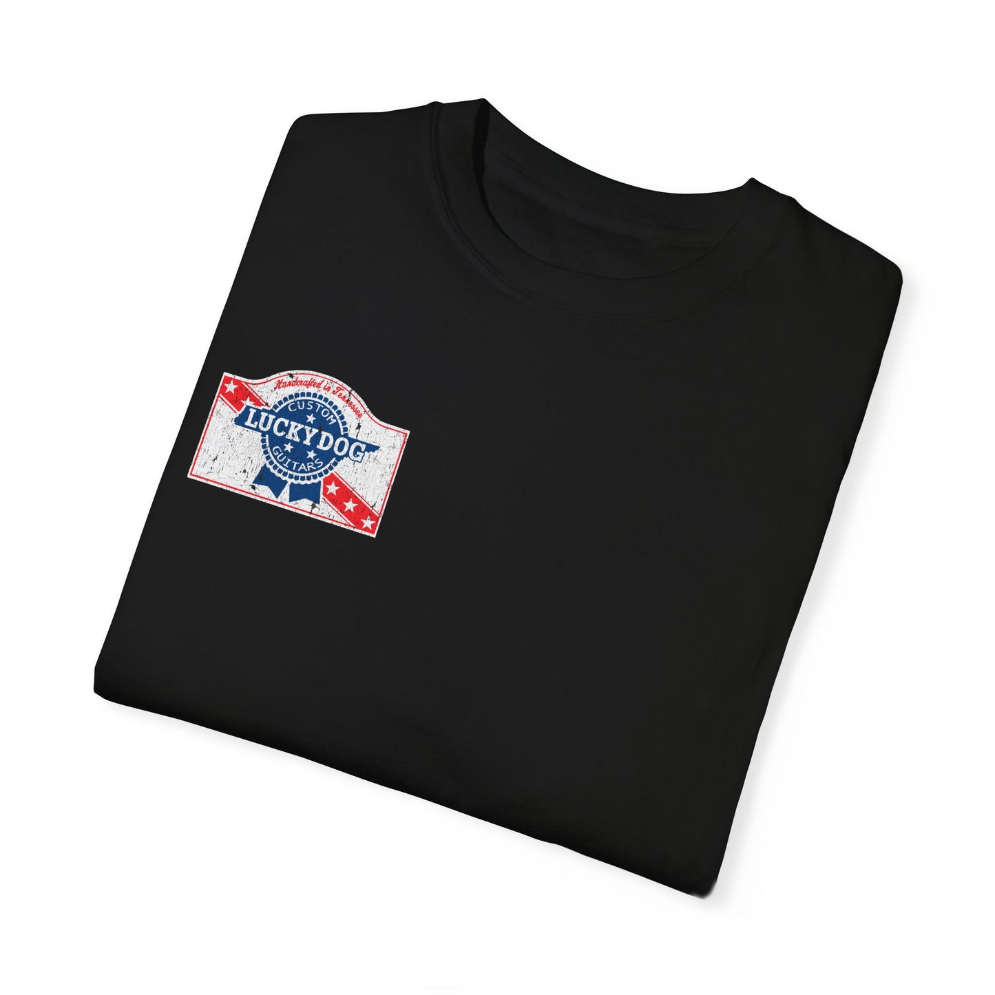 Lucky Dog 2024 Premium Comfort Colors Blue Ribbon Grin Stars Stripes Guitars Rockabilly Honky Tonk T-shirt Tennessee USA