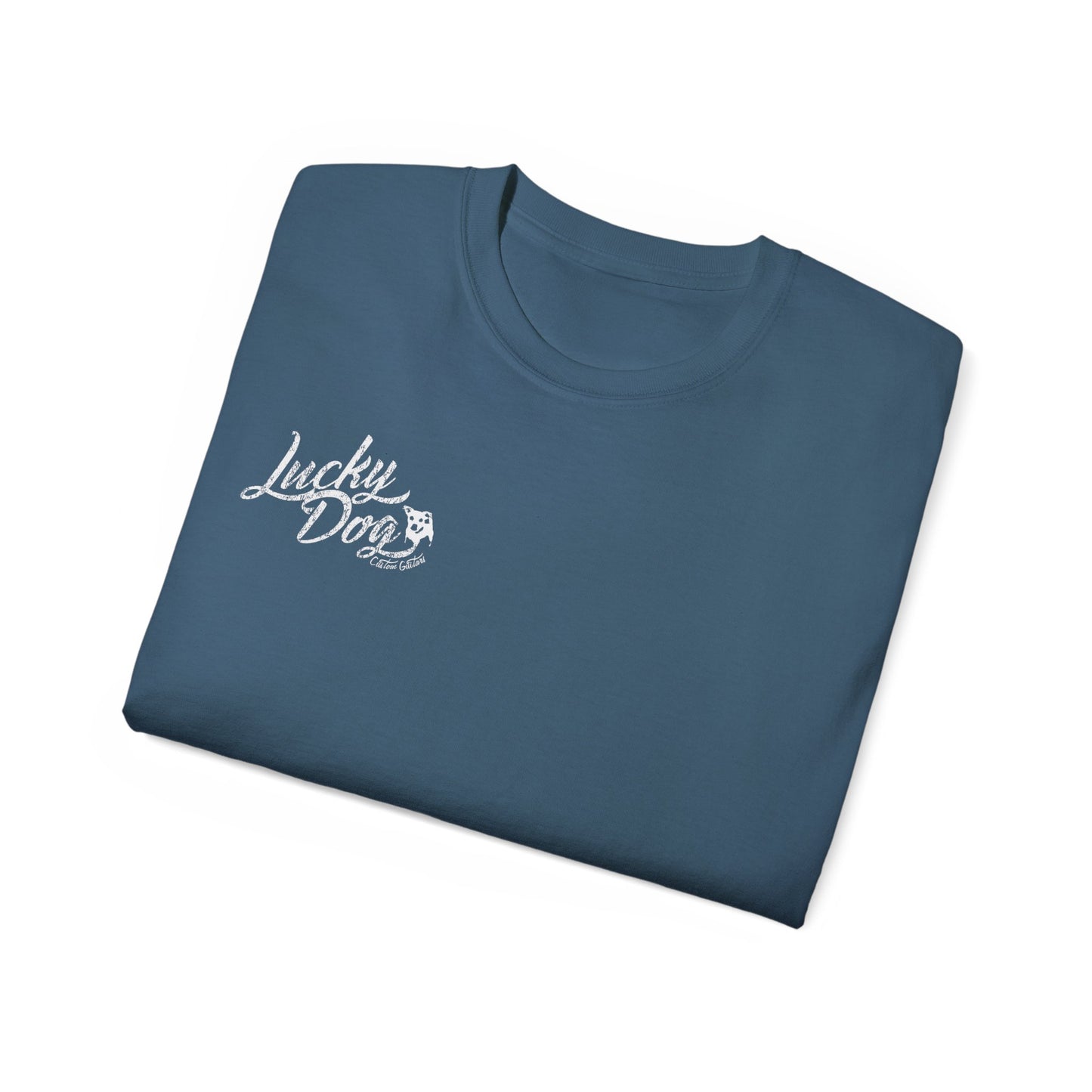 UK Buyers only - Lucky Dog Custom Guitars Eagle Label T-shirt black Guitar Telecaster Lightning Greaser Rock-n-Roll flag USA Nashville