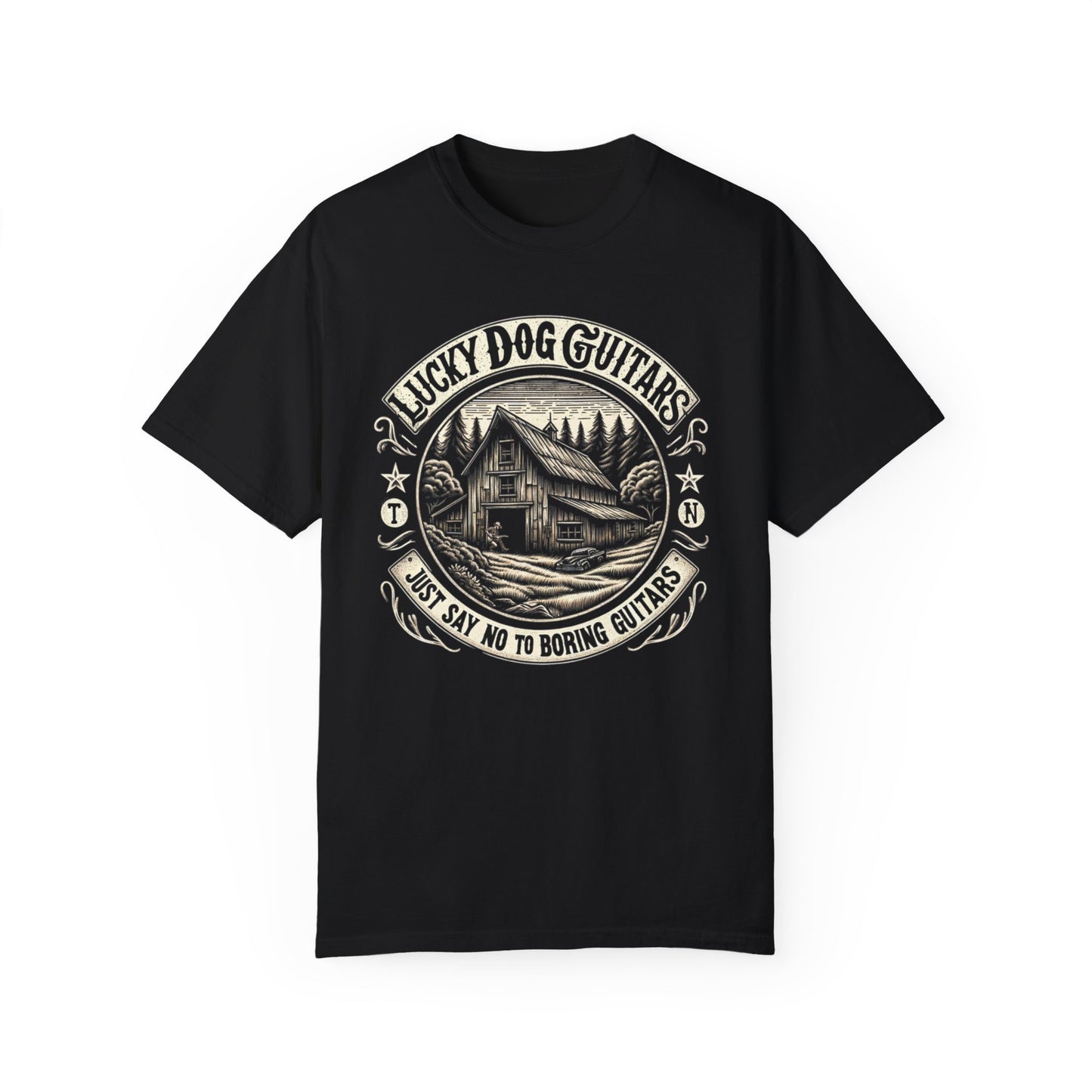 Lucky Dog 2024 Premium Comfort Colors Just Say No To Boring Guitars Barn Honky Tonk T-shirt Tennessee USA
