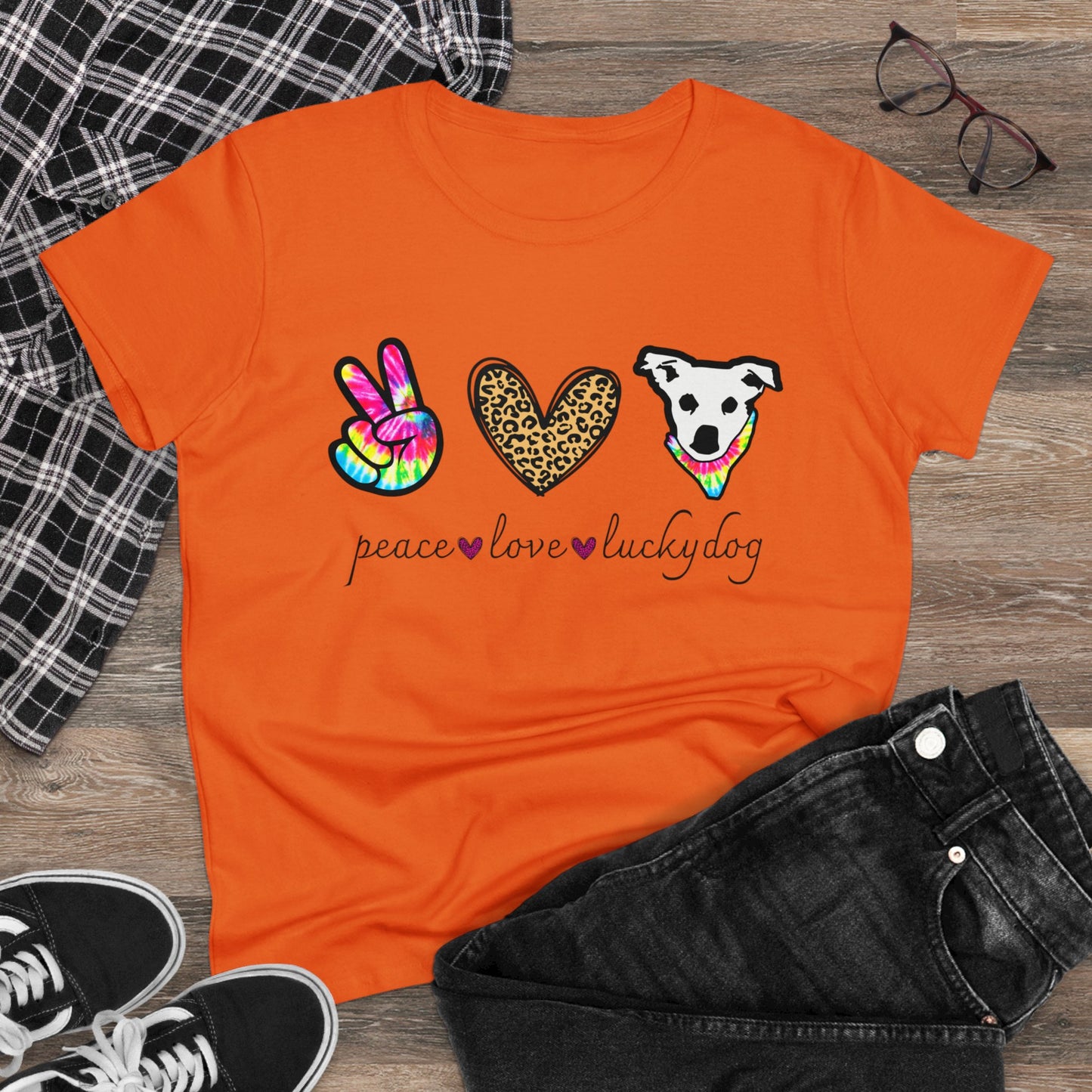 Lucky Dog Guitars - Ladies T - Peace Love & Lucky Dog - Girls Womens Cut Semi-Fitted T-shirt Tee USA
