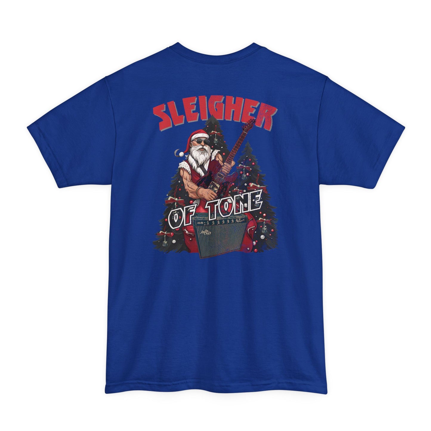 BIG and TALL Lucky Dog Sleigher of Tone (front and back print) T-shirt Guitar Tennessee guitars Santa Rock Roll Christmas XXL 3XL 4XL USA