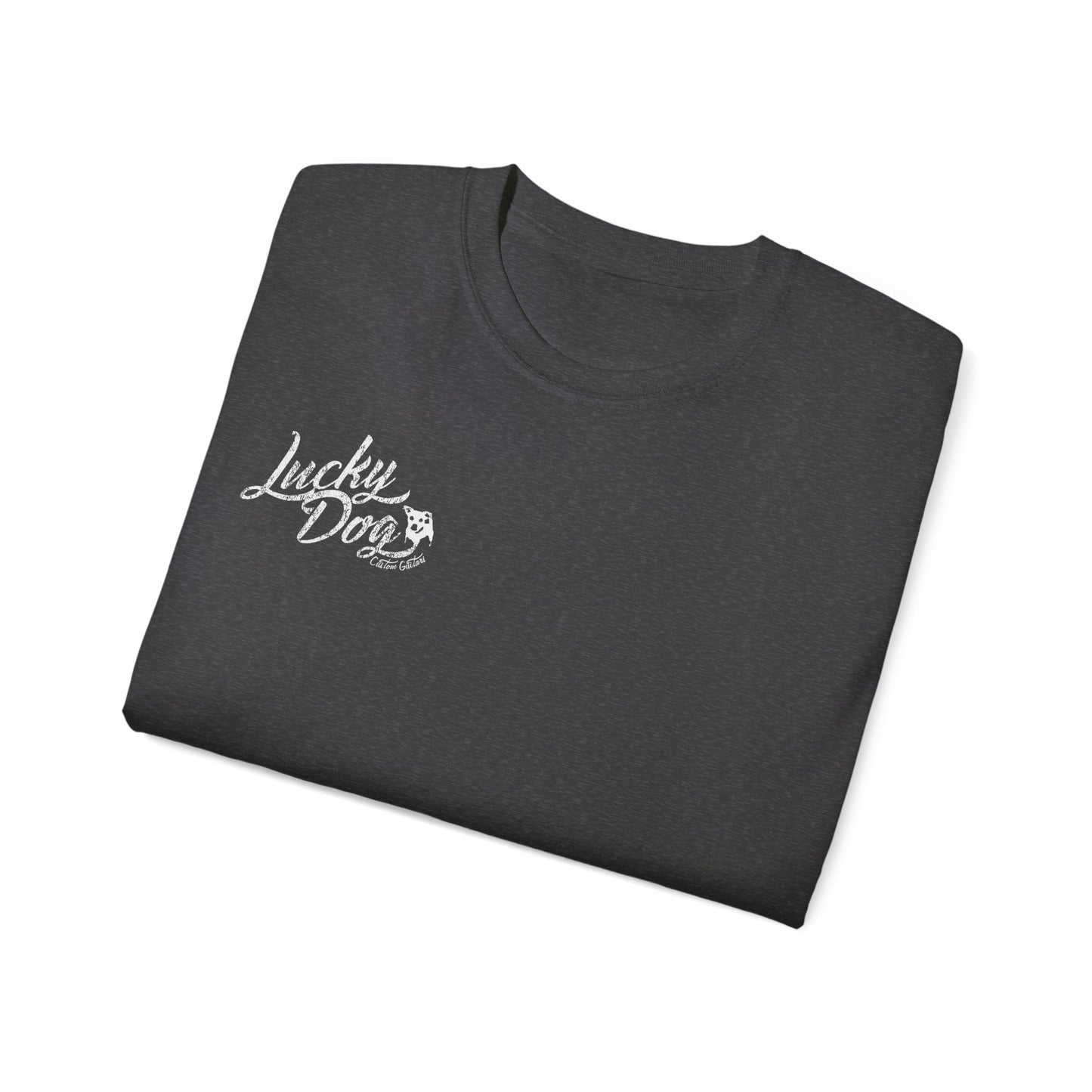 UK Buyers only - Lucky Dog Custom Guitars Eagle Label T-shirt black Guitar Telecaster Lightning Greaser Rock-n-Roll flag USA Nashville