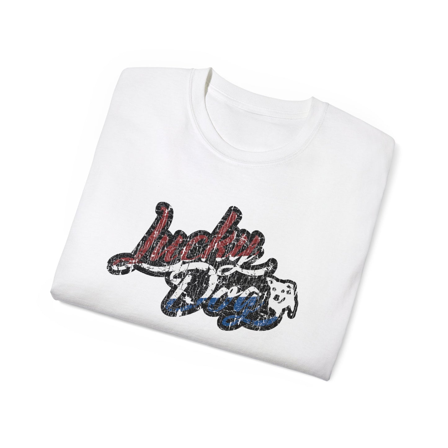 Retro Lucky Dog Guitars Red White Blue T-shirt 'Merica Logo Style OG Vintage America Patriotic Nashville Guitar Reissue USA