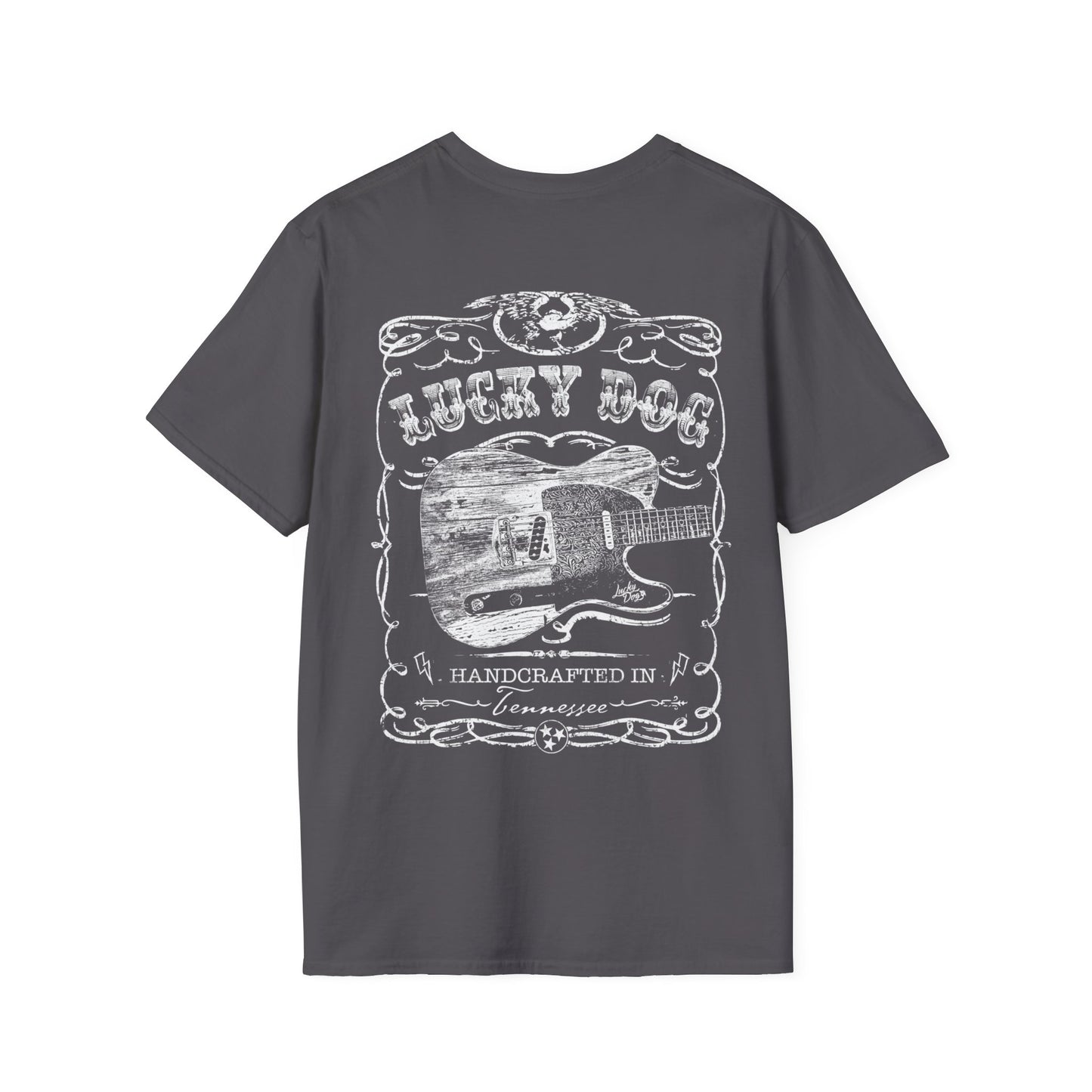 Australia Buyers only - Lucky Dog Custom Guitars Eagle Label T-shirt black Guitar Telecaster Lightning Greaser Rock-n-Roll USA Nashville