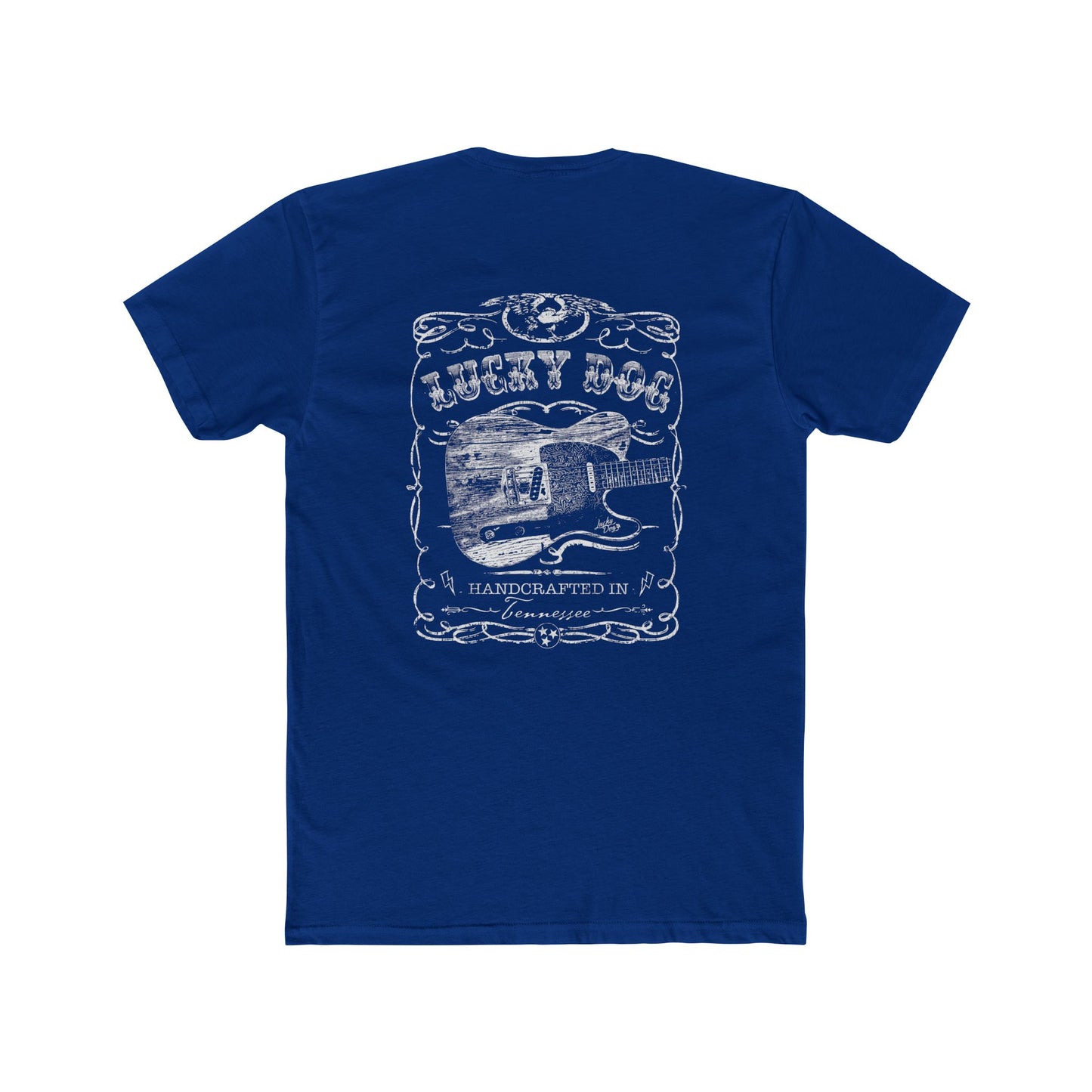 Lucky Dog Custom Guitars Eagle Label T-shirt black Guitar Telecaster Ratrod Lightning Greaser Rock-n-Roll flag USA Nashville USA
