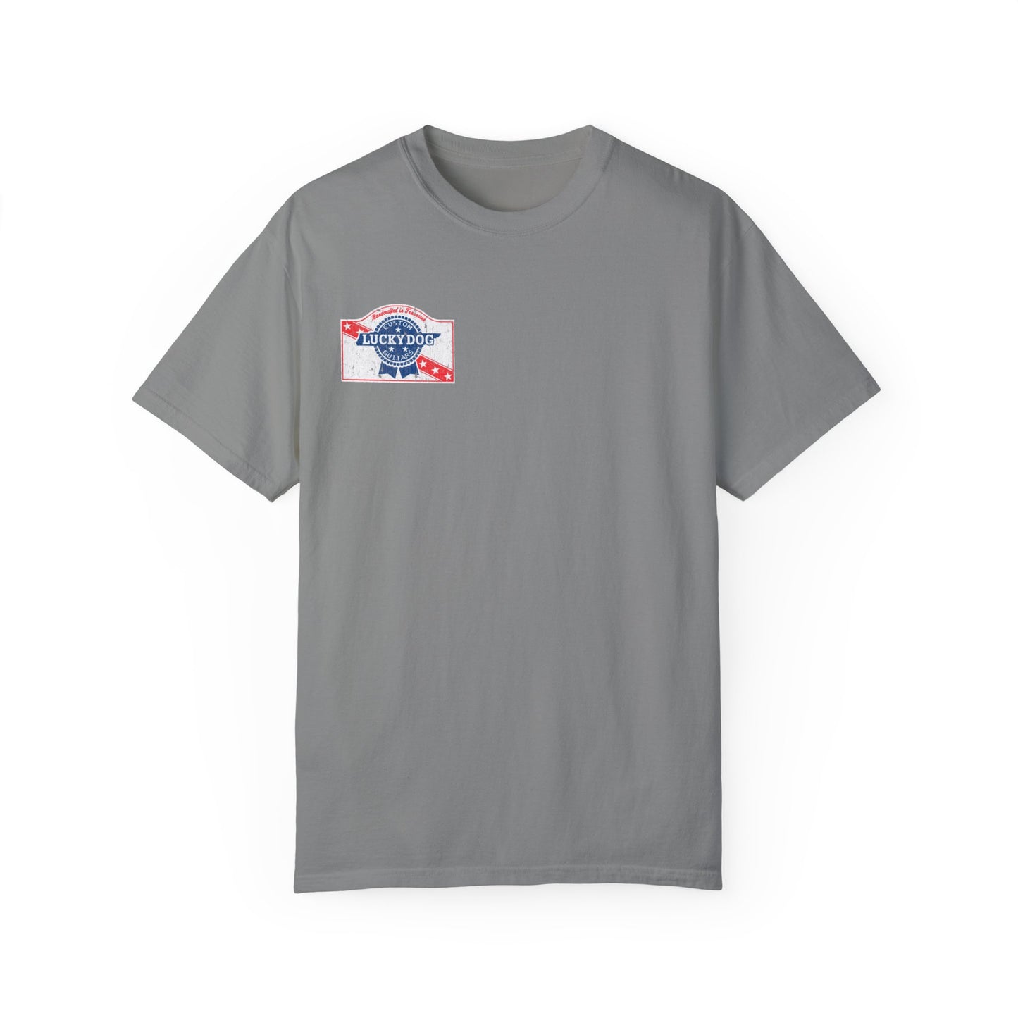 Lucky Dog 2024 Premium Comfort Colors Blue Ribbon Grin Stars Stripes Guitars Rockabilly Honky Tonk T-shirt Tennessee USA