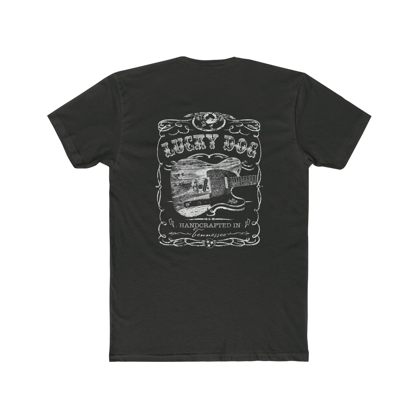 Lucky Dog Custom Guitars Eagle Label T-shirt black Guitar Telecaster Ratrod Lightning Greaser Rock-n-Roll flag USA Nashville USA
