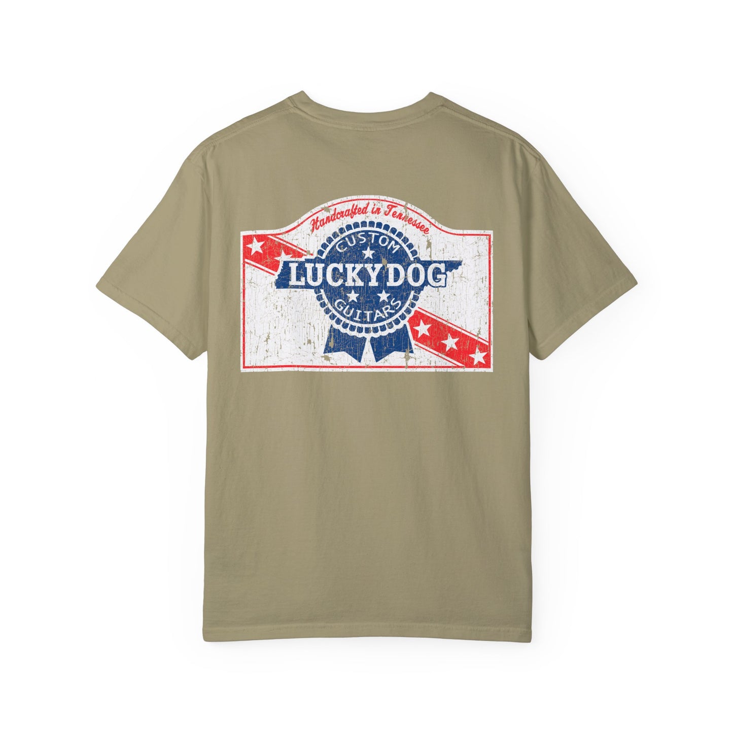Lucky Dog 2024 Premium Comfort Colors Blue Ribbon Grin Stars Stripes Guitars Rockabilly Honky Tonk T-shirt Tennessee USA