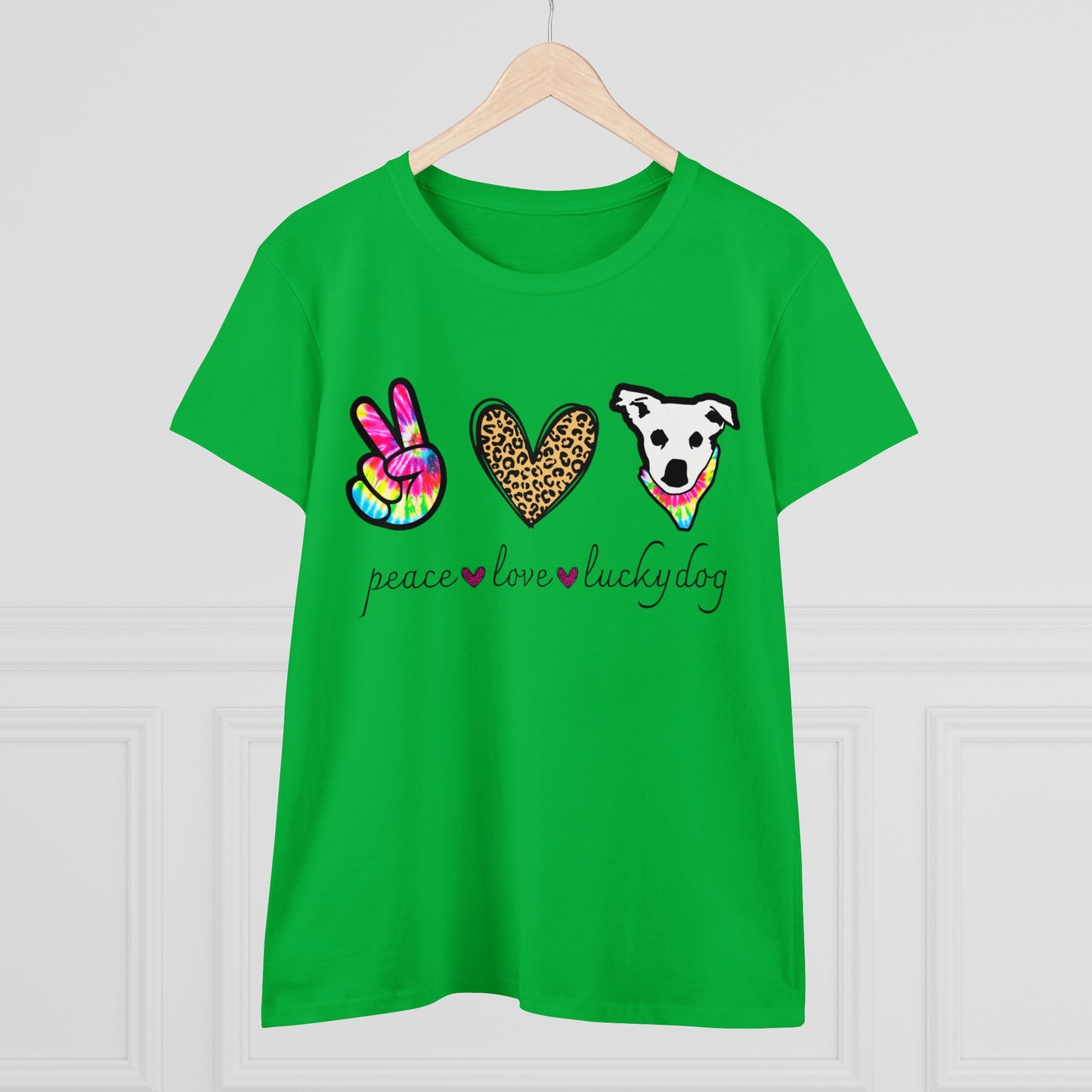 Lucky Dog Guitars - Ladies T - Peace Love & Lucky Dog - Girls Womens Cut Semi-Fitted T-shirt Tee USA