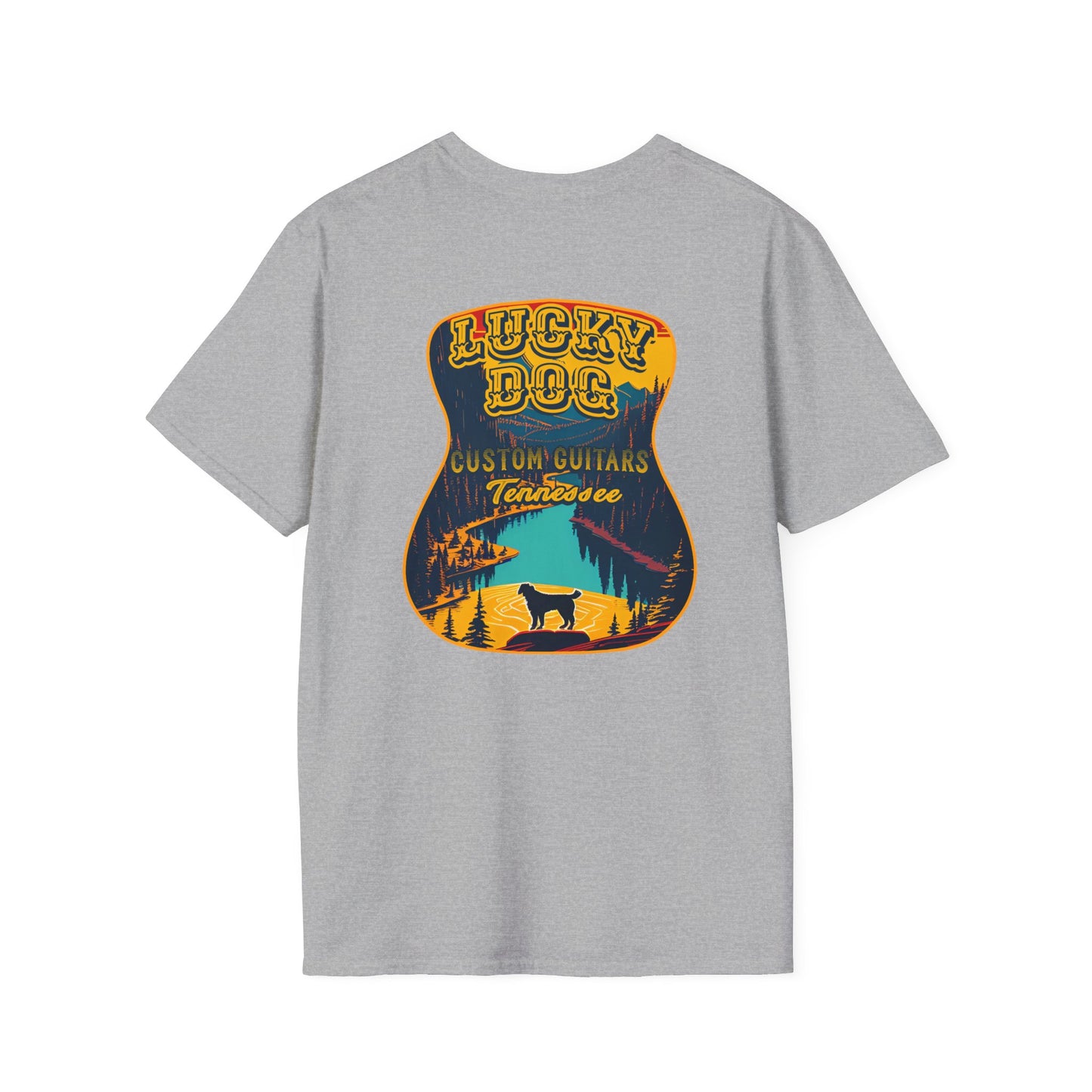 Canada BUYERS ONLY- Lucky Dog Guitars T-shirt Tennessee Mountains Custom Band Concert Hiking Nature BigFoot Big Foot Camping Ford Chevy