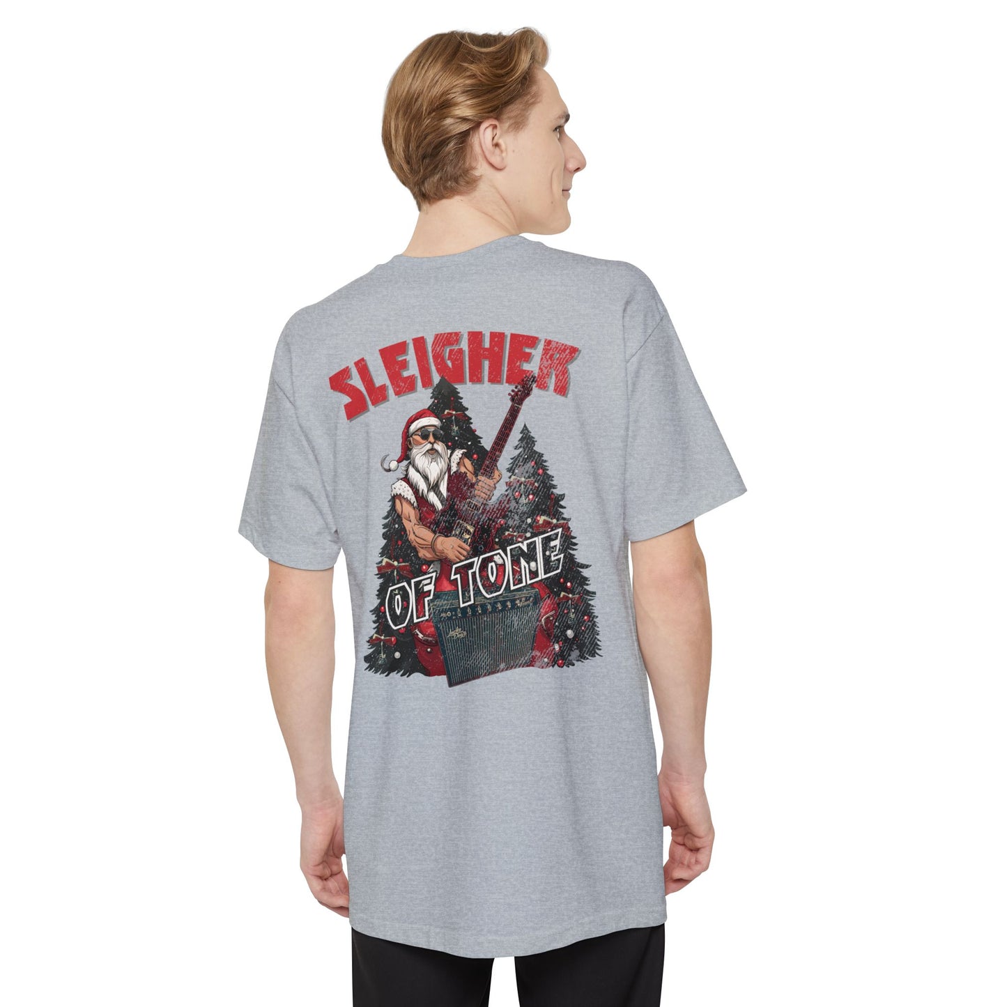 BIG and TALL Lucky Dog Sleigher of Tone (front and back print) T-shirt Guitar Tennessee guitars Santa Rock Roll Christmas XXL 3XL 4XL USA