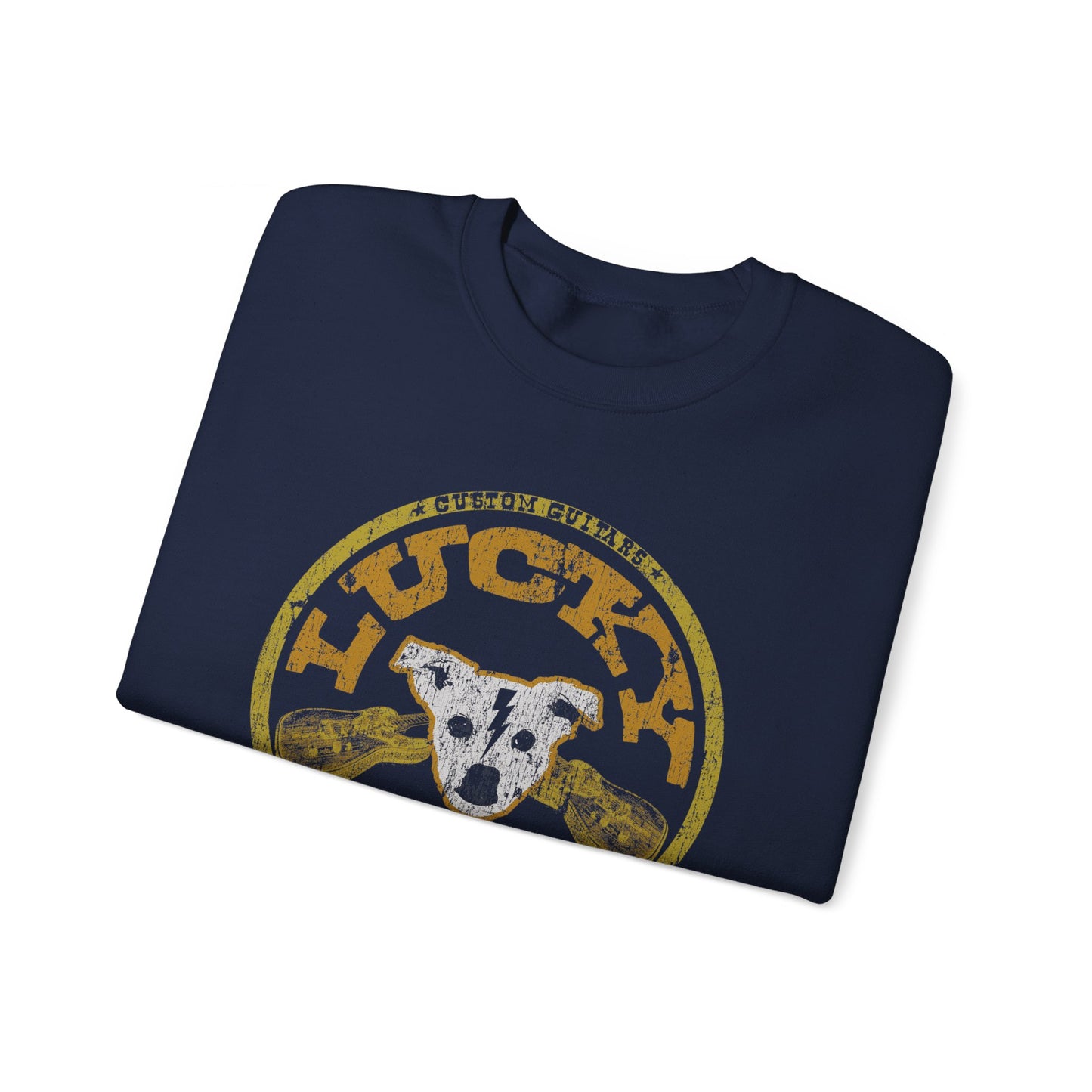 UK Buyers ONLY- Lucky Dog Guitars Dog-Head Logo Sweatshirt - Heavy blend crewneck. Tennessee America Guitar Company Country Music USA