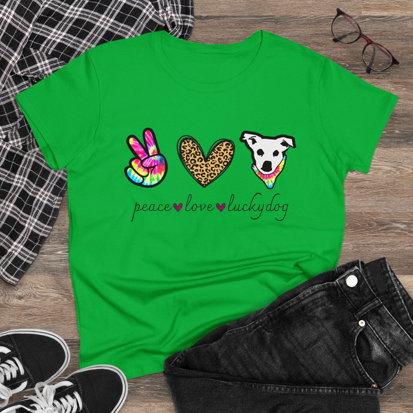 Lucky Dog Guitars - Ladies T - Peace Love & Lucky Dog - Girls Womens Cut Semi-Fitted T-shirt Tee USA