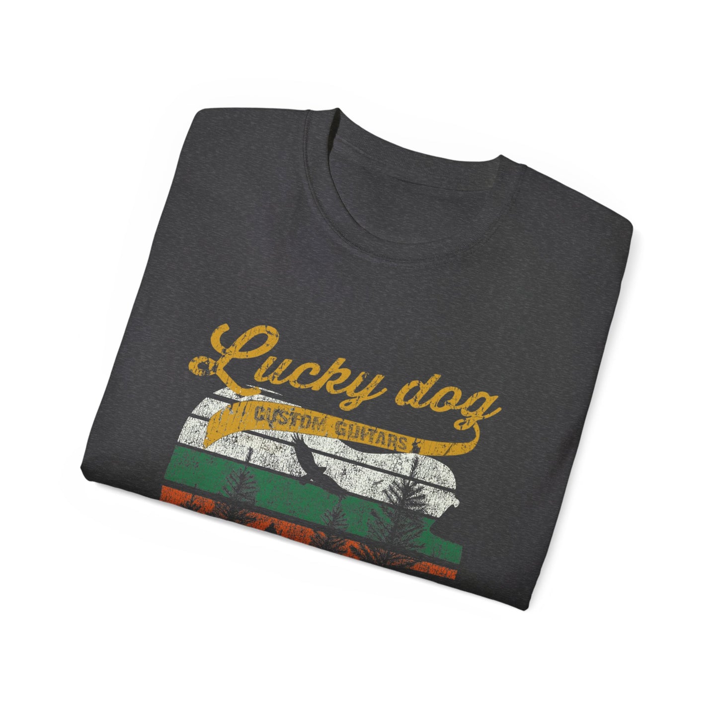 Lucky Dog 2020 (FRONT PRINT) Foothills Mountain Man Guitars Retro T-shirt Custom Guitar Tennessee USA
