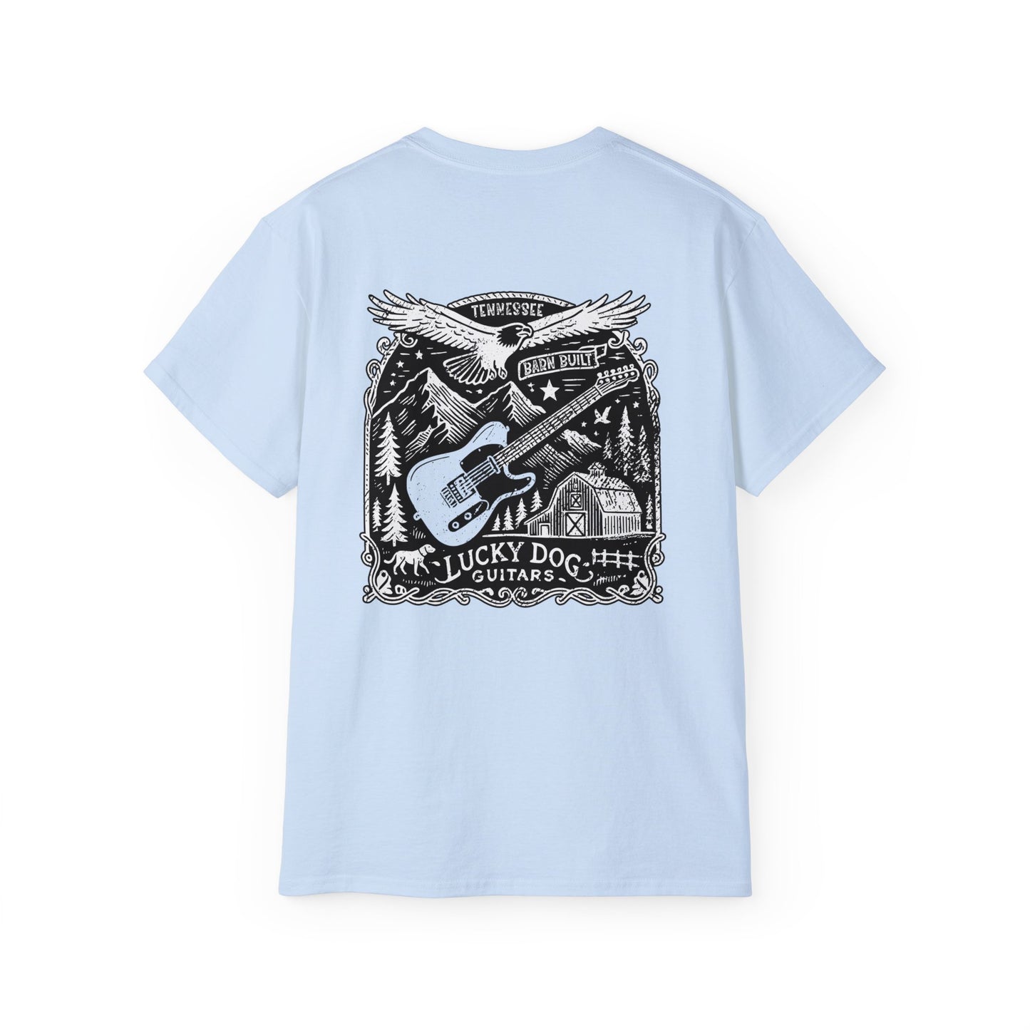 Lucky Dog Guitars 2024 BACK print Barn Built Eagle T-shirt Tennessee Custom Band Country Music Election USA
