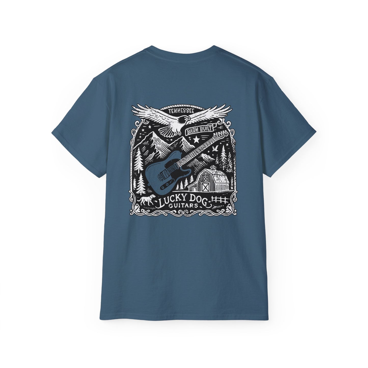 Lucky Dog Guitars 2024 BACK print Barn Built Eagle T-shirt Tennessee Custom Band Country Music Election USA