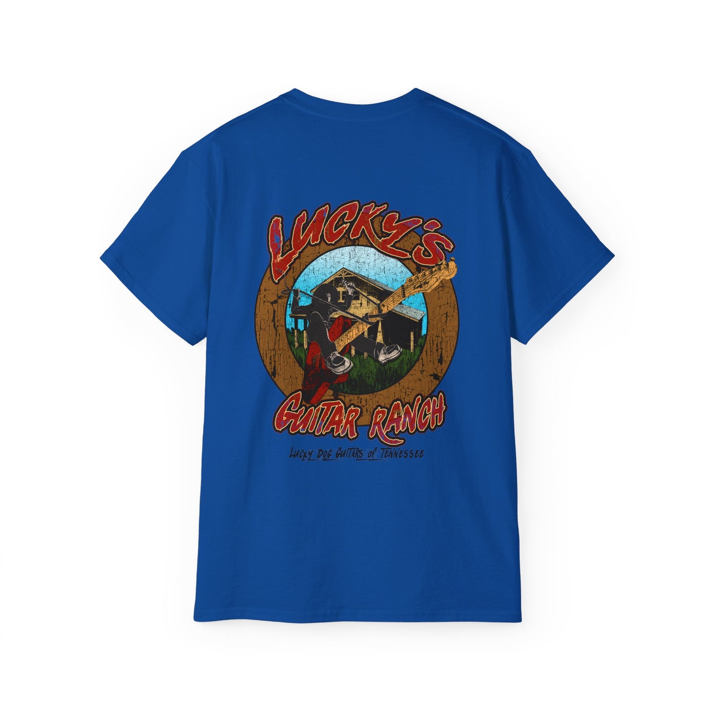 Lucky Dog Guitar Ranch Outlaw Rodeo Shirt Retro 80's Buckin' Bronco Guitars Rockabilly Country Music Vintage USA