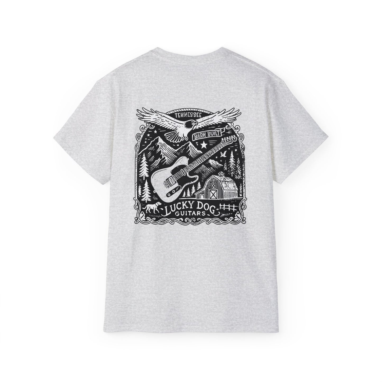 Lucky Dog Guitars 2024 BACK print Barn Built Eagle T-shirt Tennessee Custom Band Country Music Election USA