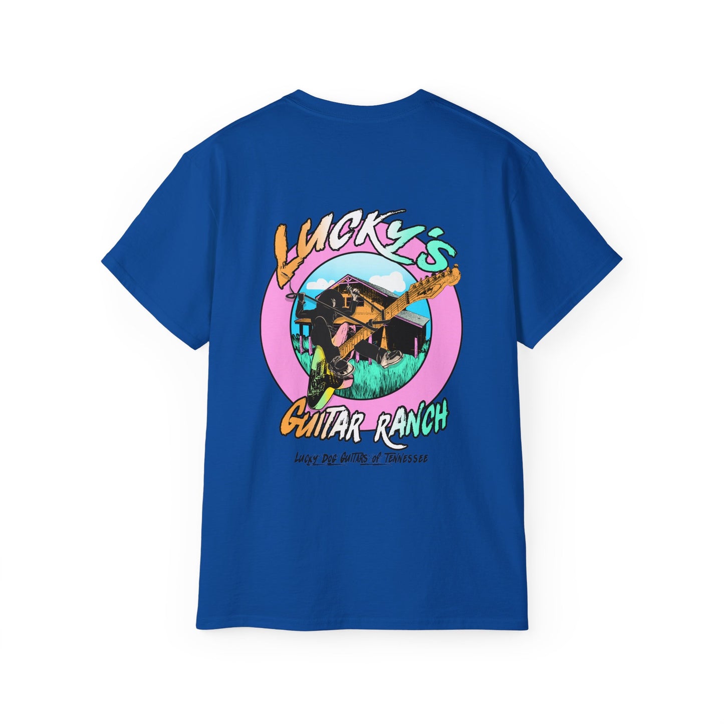 Lucky Dog Guitar Ranch Surf Rodeo Shirt Retro 80's Buckin' Bronco Guitars Beach Country Music Vintage USA