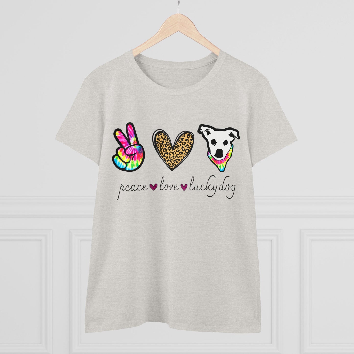 Lucky Dog Guitars - Ladies T - Peace Love & Lucky Dog - Girls Womens Cut Semi-Fitted T-shirt Tee USA
