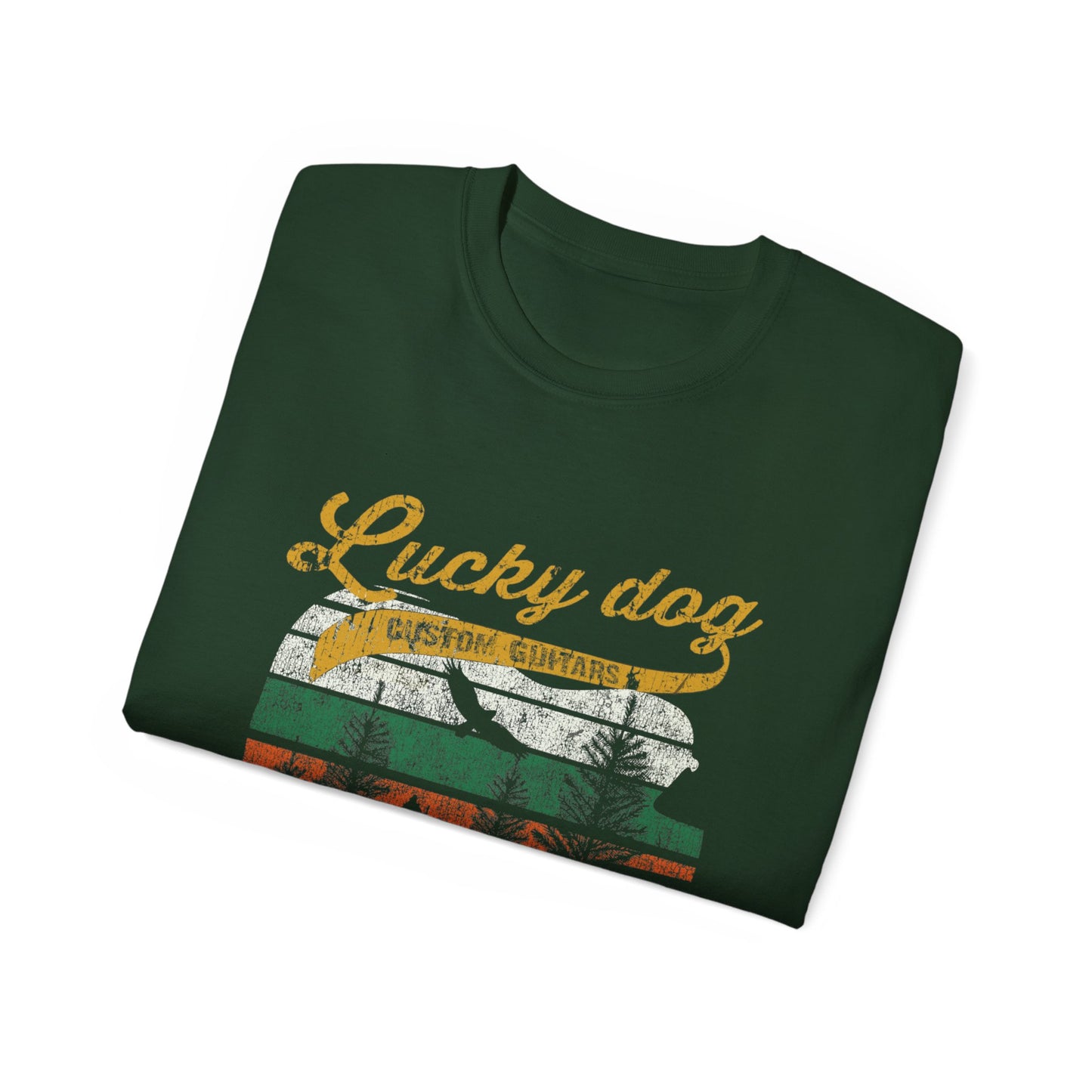 Lucky Dog 2020 (FRONT PRINT) Foothills Mountain Man Guitars Retro T-shirt Custom Guitar Tennessee USA