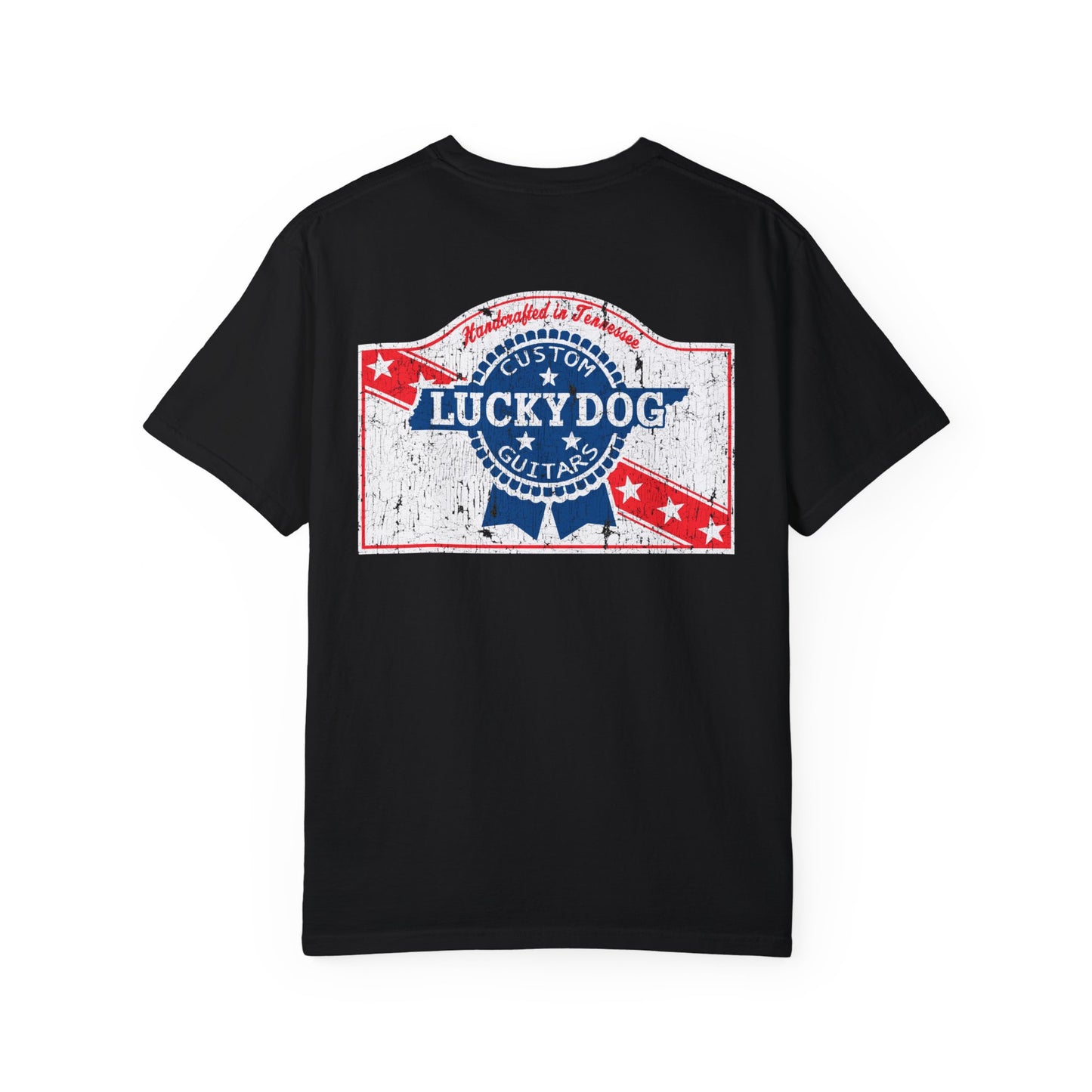 Lucky Dog 2024 Premium Comfort Colors Blue Ribbon Grin Stars Stripes Guitars Rockabilly Honky Tonk T-shirt Tennessee USA