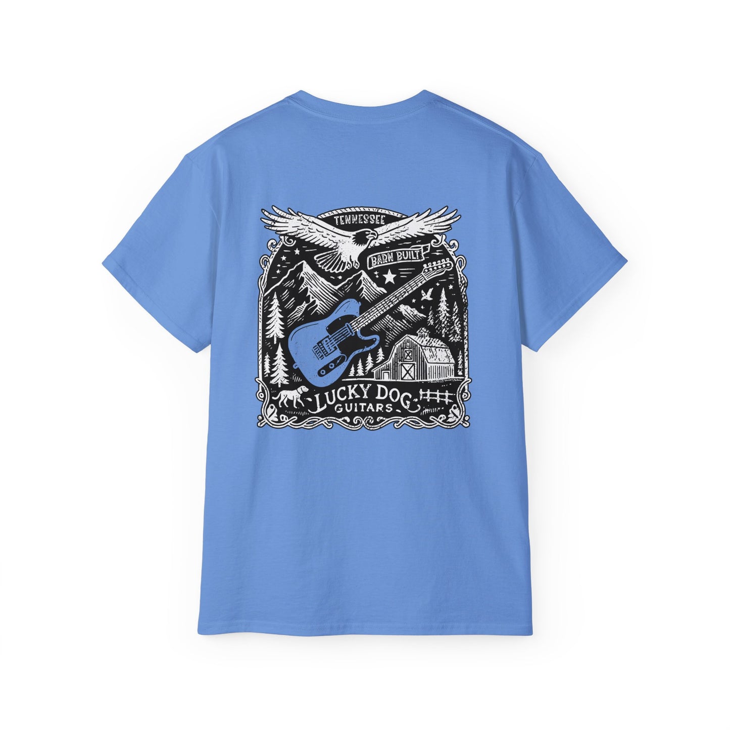 Lucky Dog Guitars 2024 BACK print Barn Built Eagle T-shirt Tennessee Custom Band Country Music Election USA