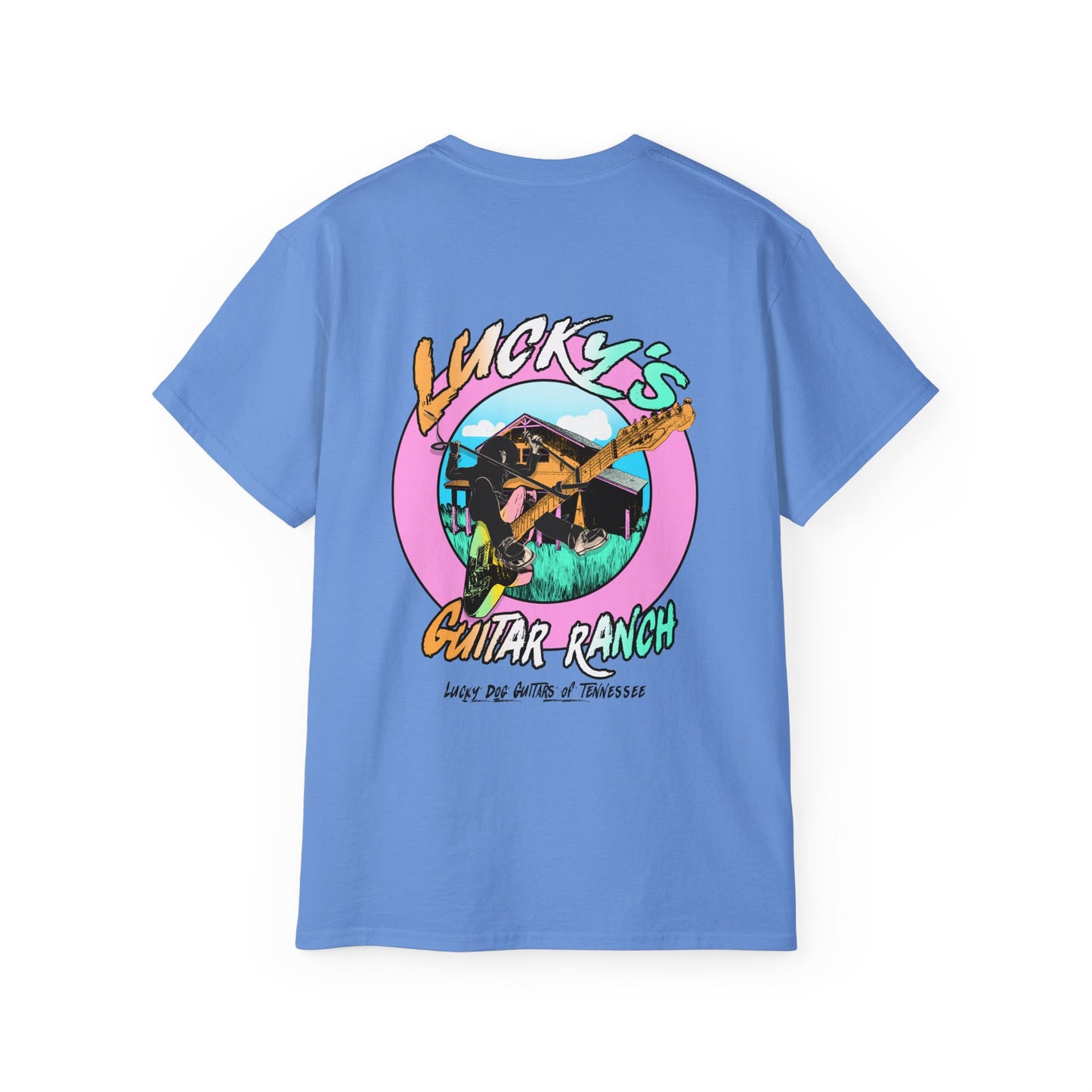 Lucky Dog Guitar Ranch Surf Rodeo Shirt Retro 80's Buckin' Bronco Guitars Beach Country Music Vintage USA