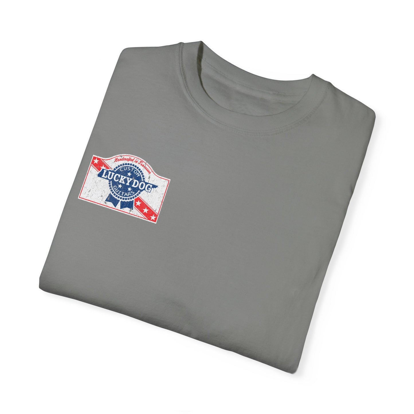 Lucky Dog 2024 Premium Comfort Colors Blue Ribbon Grin Stars Stripes Guitars Rockabilly Honky Tonk T-shirt Tennessee USA