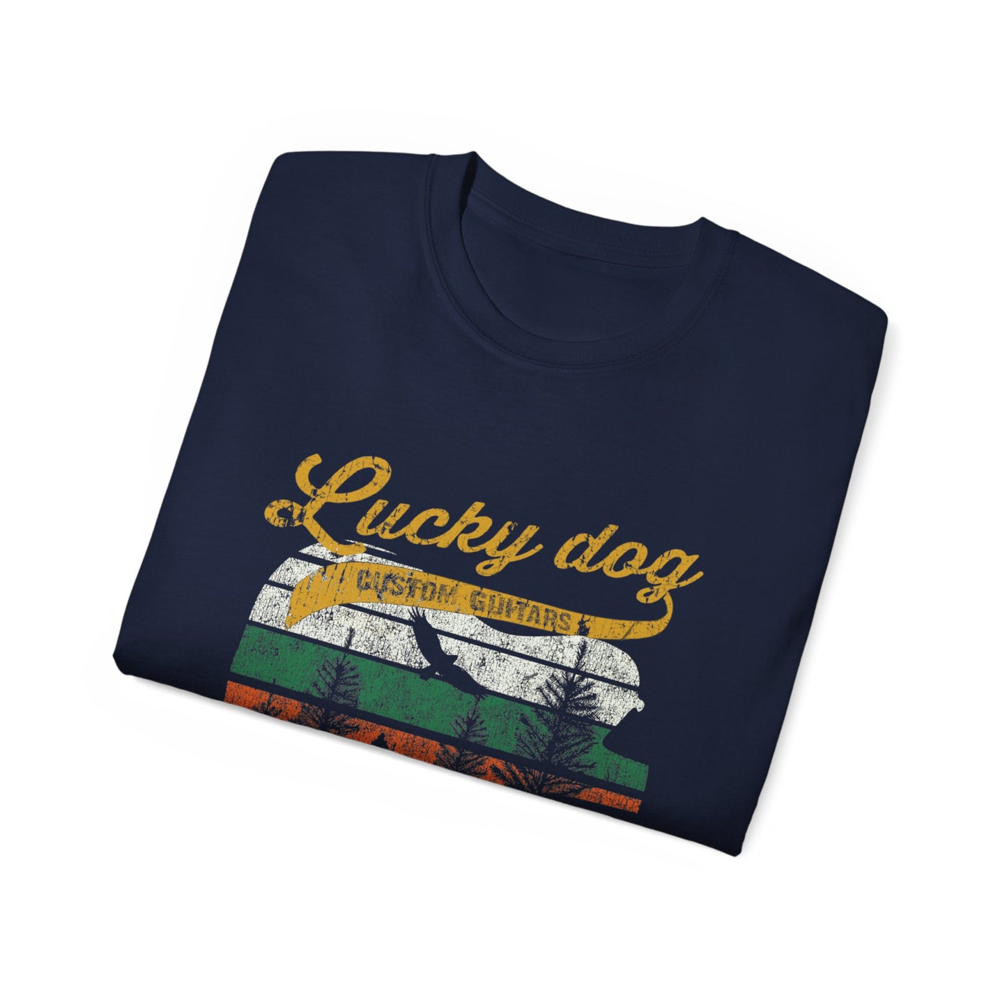 Lucky Dog 2020 (FRONT PRINT) Foothills Mountain Man Guitars Retro T-shirt Custom Guitar Tennessee USA