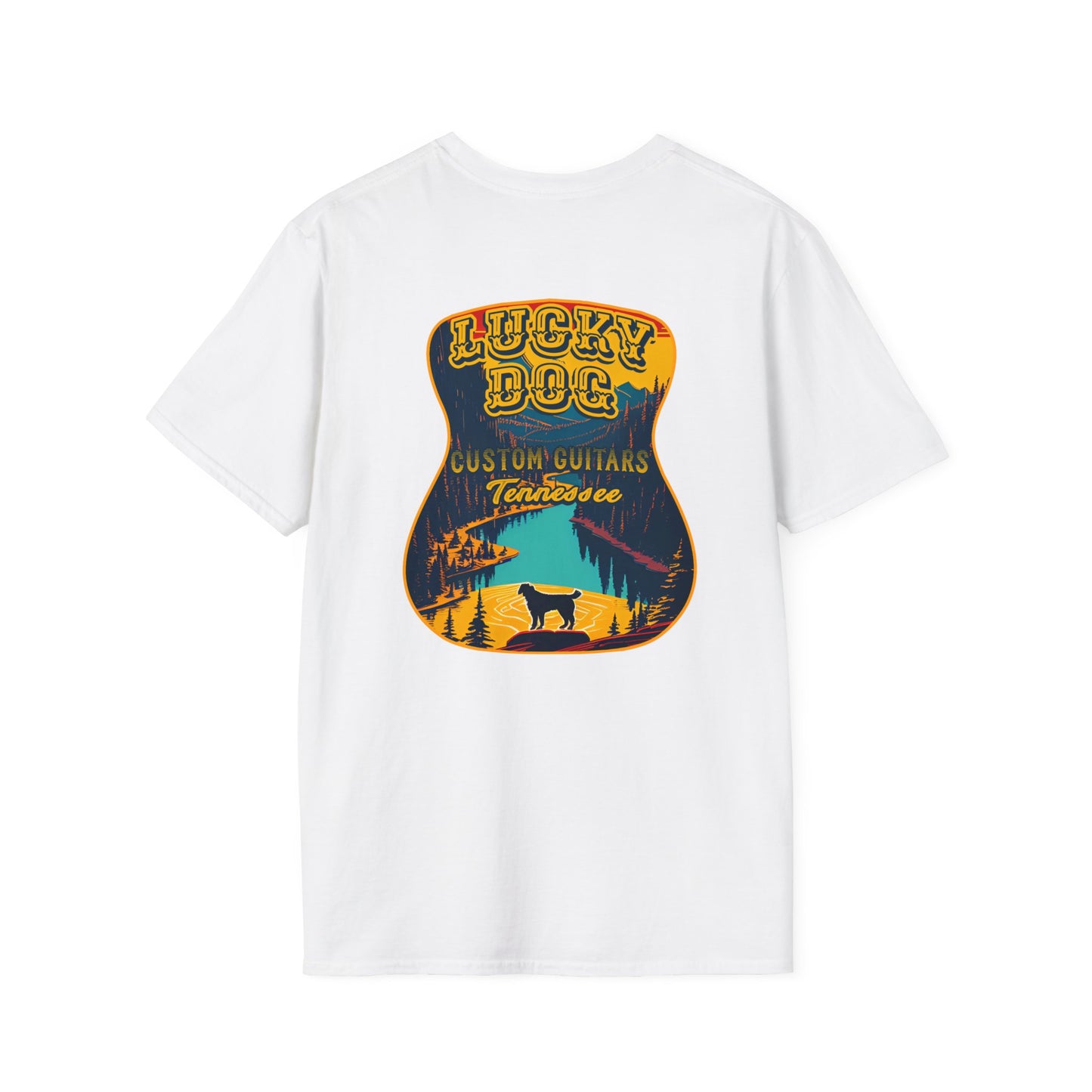 Canada BUYERS ONLY- Lucky Dog Guitars T-shirt Tennessee Mountains Custom Band Concert Hiking Nature BigFoot Big Foot Camping Ford Chevy