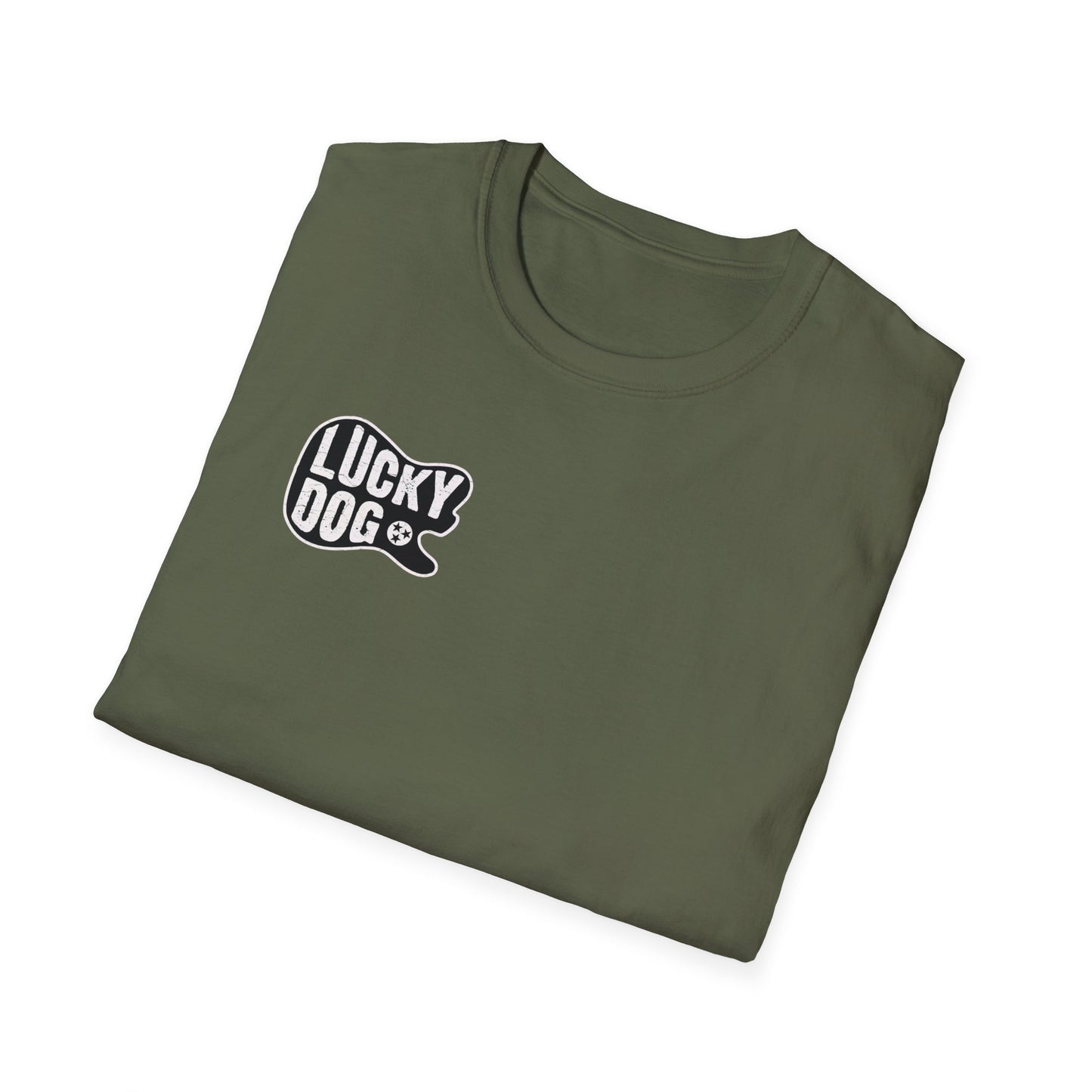 Canada BUYERS ONLY- Lucky Dog Guitars T-shirt Tennessee Mountains Custom Band Concert Hiking Nature BigFoot Big Foot Camping Ford Chevy